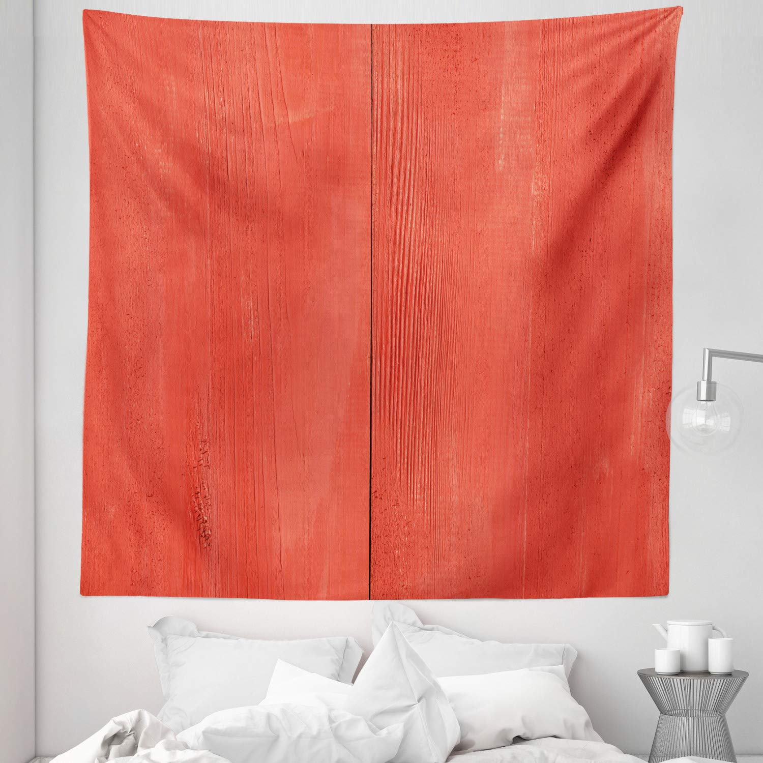 Ambesonne Vintage Coral Tapestry Queen Size - Distressed Wood Texture Wall Hanging, Bedspread & Home Decor (88x88 Inches) - Perfect for Bohemian Bedrooms, Living Room Accent Walls & Coastal Theme Decor