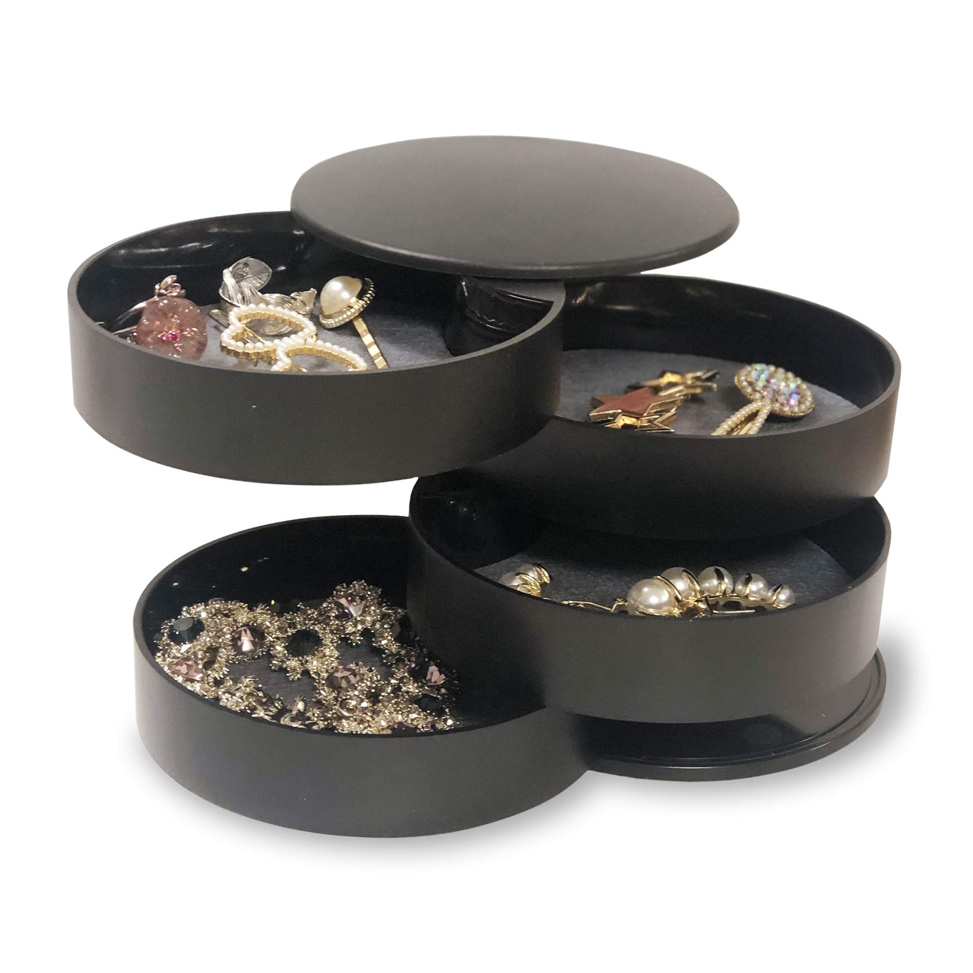 Longjet Small Jewelry Organizer Box - Earrings Holder & Bracelet Ring Storage Case (Black) - Perfect for Travel, Home Vanity & Gift Giving