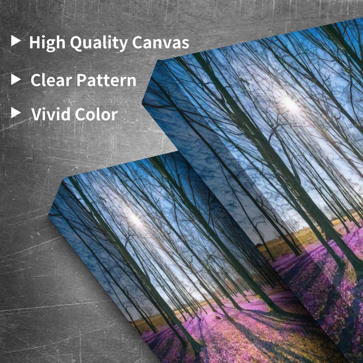 Sunny Flowering Forest with Wild Violet Crocus & Saffron Flowers Canvas Wall Art - 3 Panel Painting for Living Room & Bedroom Decor - Nature Inspired Home Wall Art - Perfect for Cozy Spaces & Modern Interiors