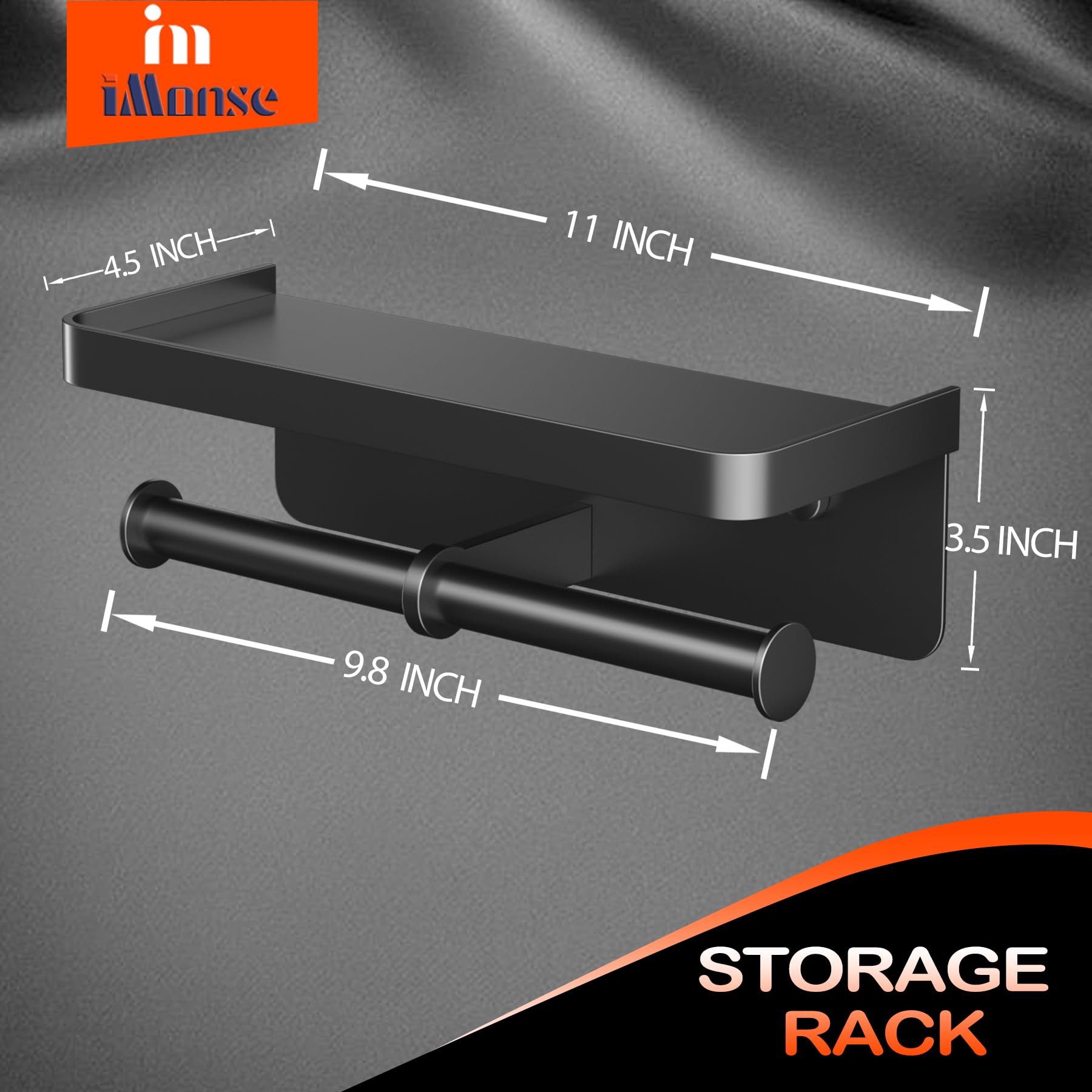 Double Toilet Paper Holder with Shelf - Wall Mounted Bathroom & Kitchen Tissue Roll Holder - Matte Black Paper Towel Rack for RV, Home, Office - Includes Adhesive & Screw Installation - Space Saving Bathroom Organizer for Small Spaces