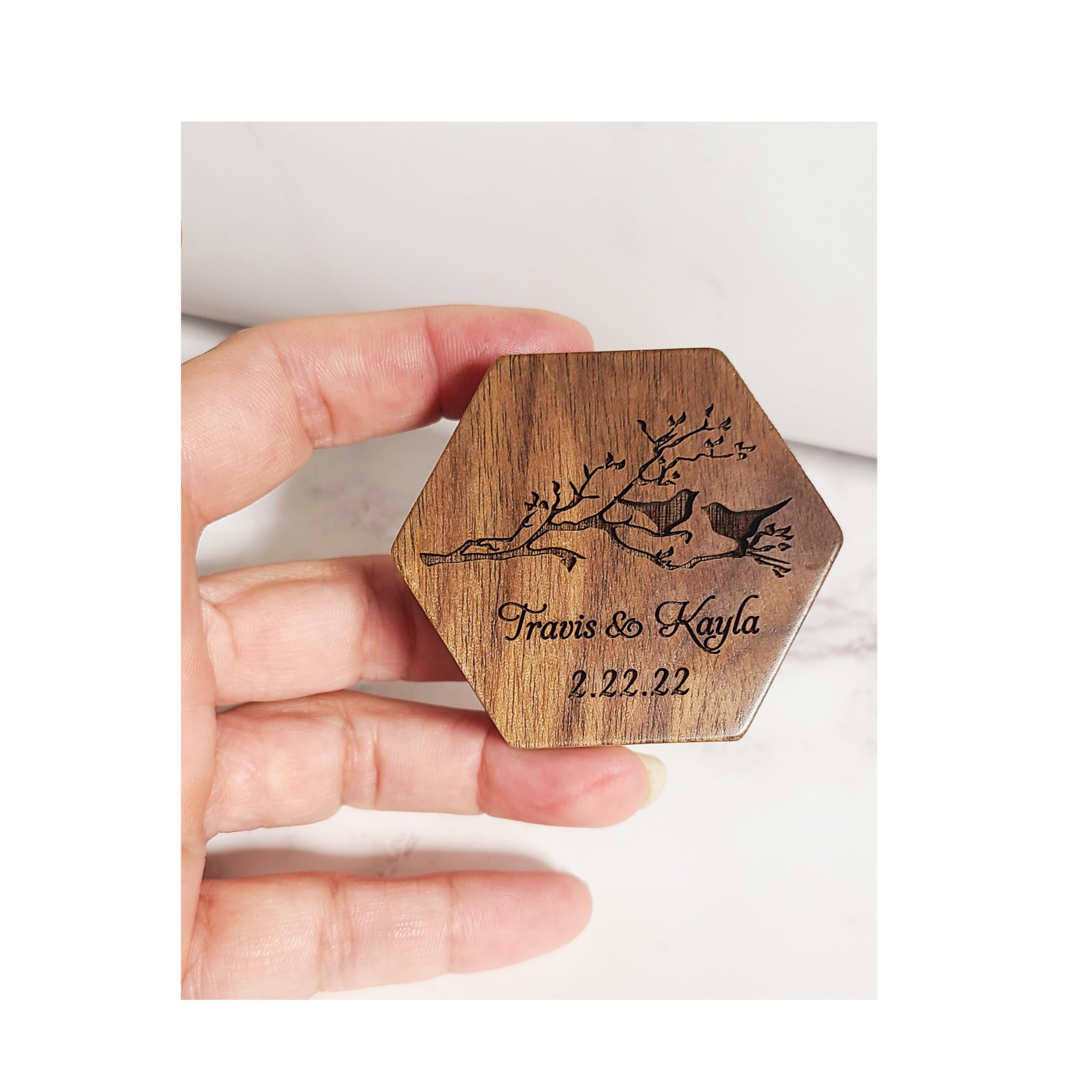 Personalized Engraved Walnut Wood Ring Bearer Box - Octagon Proposal Ring Box for Wedding Engagement, Perfect for Romantic Proposals & Ceremonial Keepsakes
