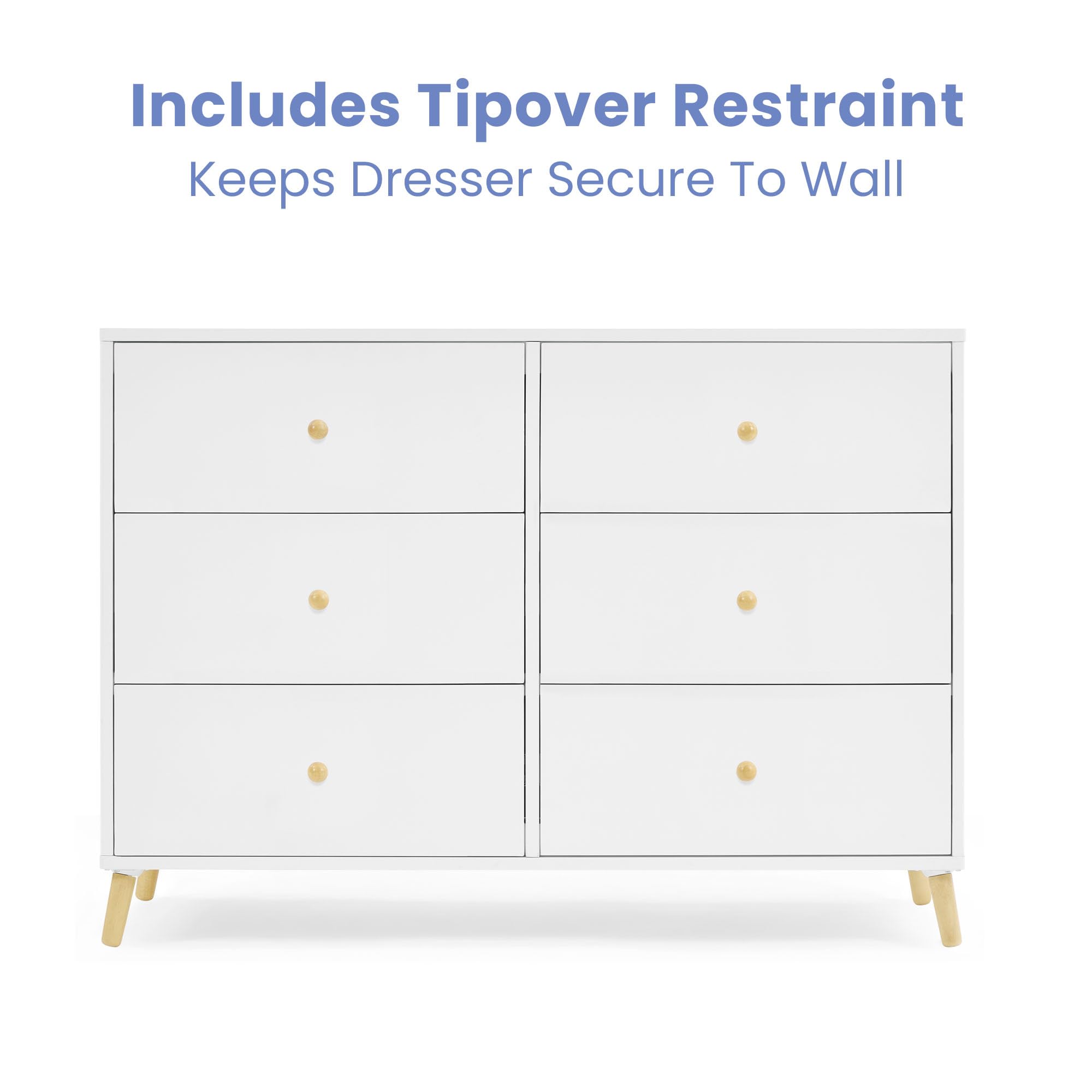 Delta Children Essex 6-Drawer Dresser in Bianca White/Natural - Perfect for Nursery, Bedroom & Kids Room Organization