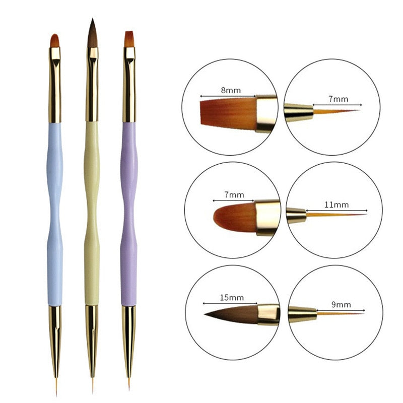 3Pcs French Stripe Nail Art Liner Brush Set - Professional 3D Tips Line Stripes DIY Drawing Pen for UV Gel, Acrylic & Nail Polish - Perfect for Salon, Home Manicure & Nail Art Designs