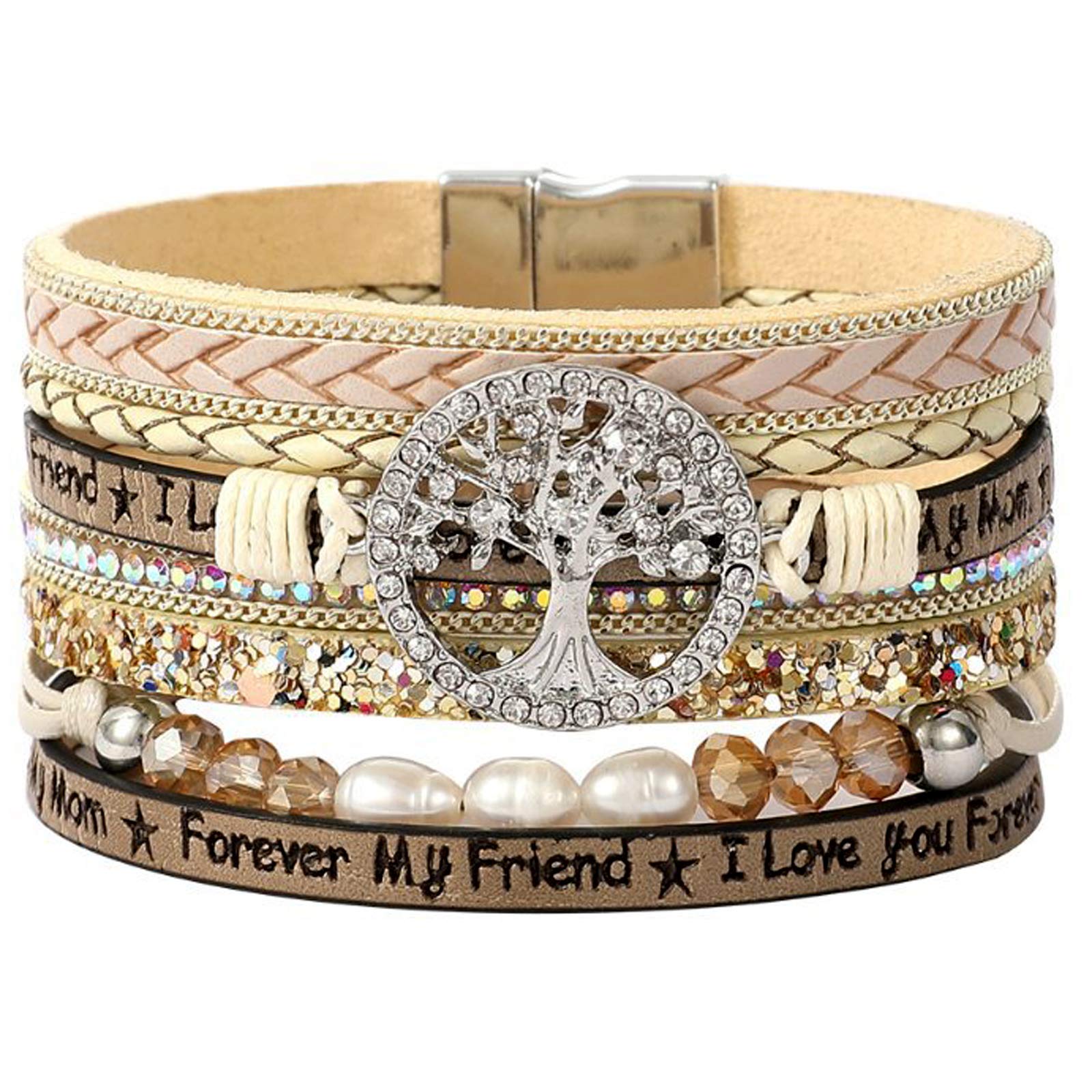 Tree of Life Leather Cuff Bracelet for Women - Boho Wrap Bracelet with Pearl Accents - Spiritual Jewelry Gift for Her - Perfect for Yoga, Meditation & Everyday Wear