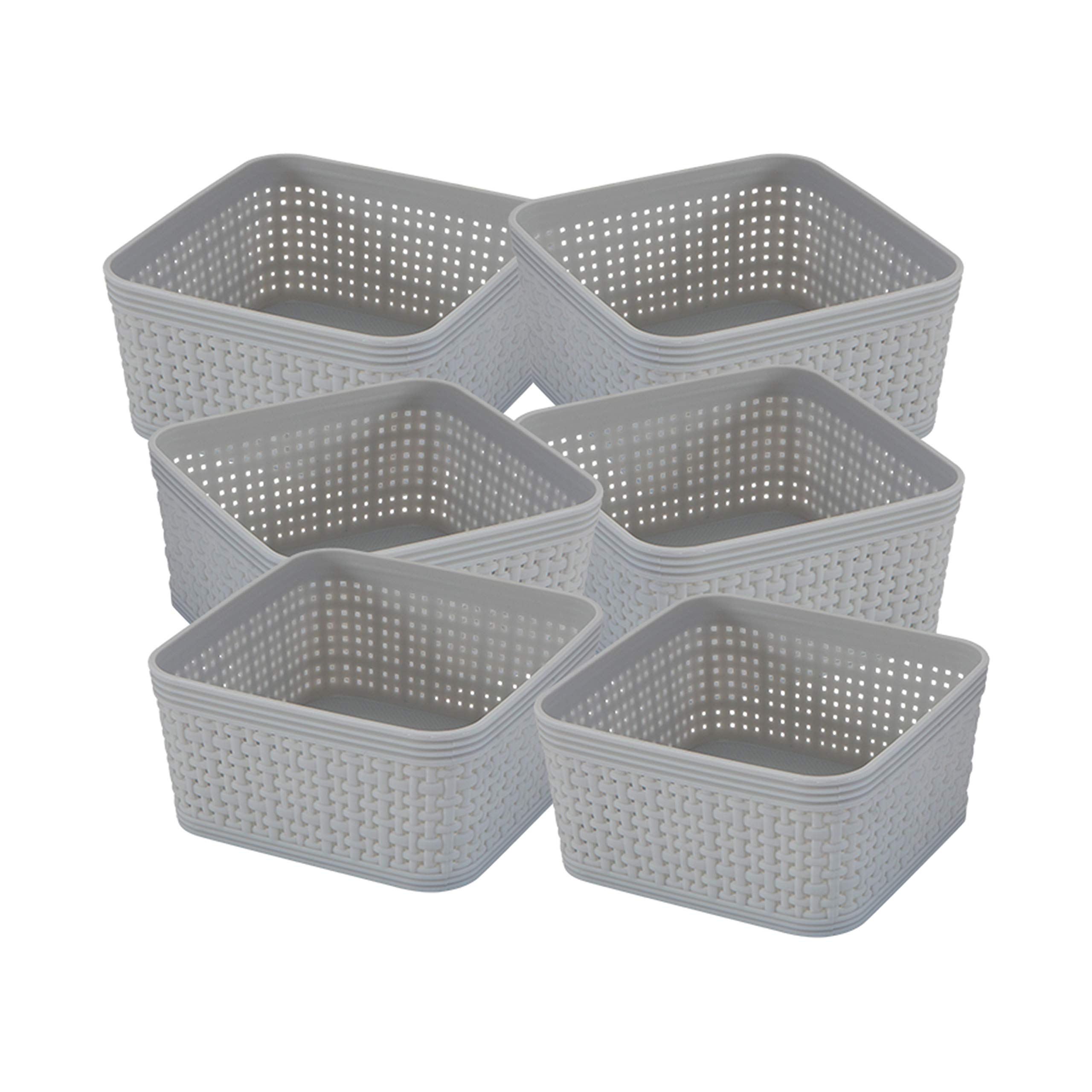 Simplify 6-Pack Square Storage Bins - Multipurpose Organizing Set for Office, Desk, Dorm & Bathroom | Small Items & Accessories Storage Baskets in Grey | Perfect for Home Organization & Clutter Control