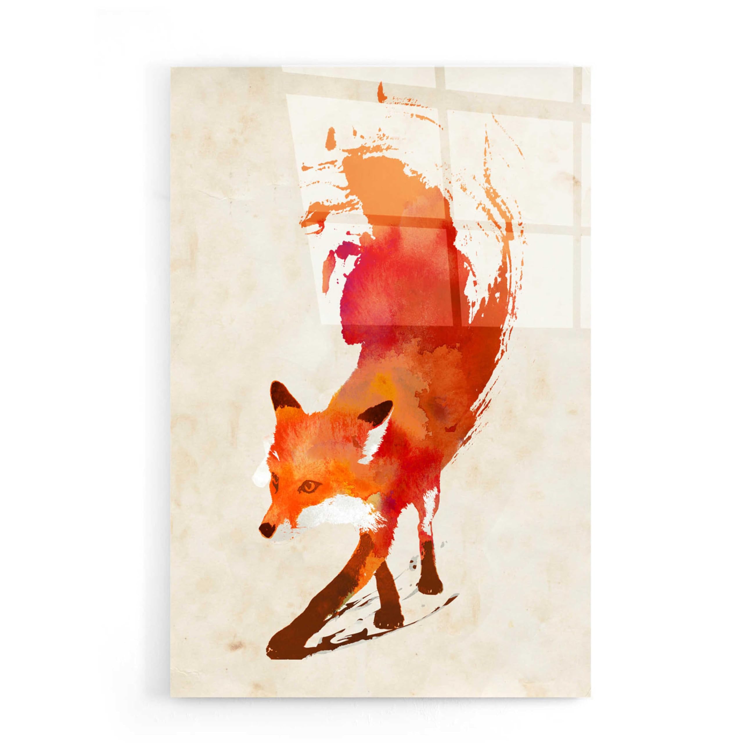 Robert Farkas 'Vulpes Vulpes' Acrylic Glass Wall Art - 16x24 Inches Fox Painting - Modern Home Decor for Living Room, Bedroom & Office