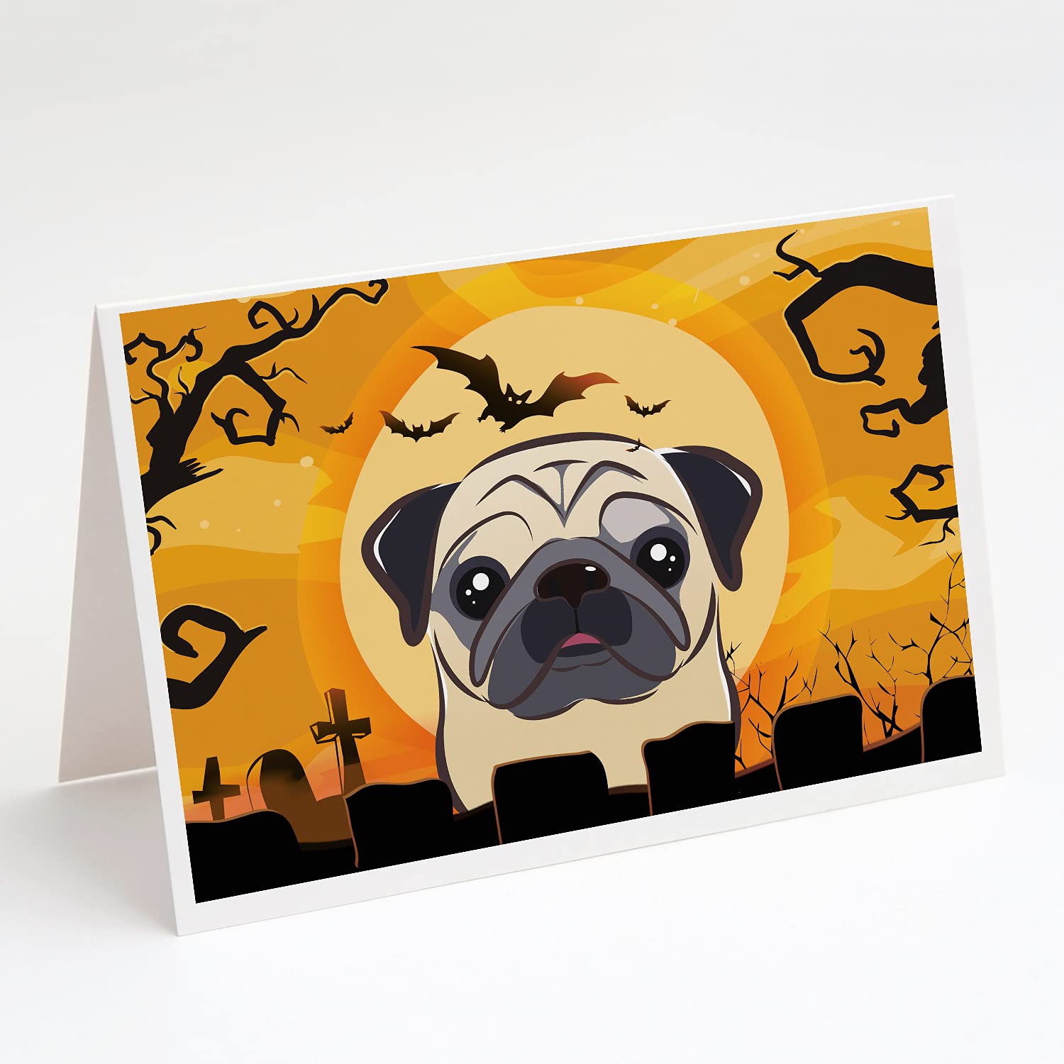 Halloween Fawn Pug Greeting Cards - Pack of 8 Blank A7 Cards (5x7) with Envelopes | Whimsical Animal Note Cards for Halloween Parties, Invitations & Festive Occasions