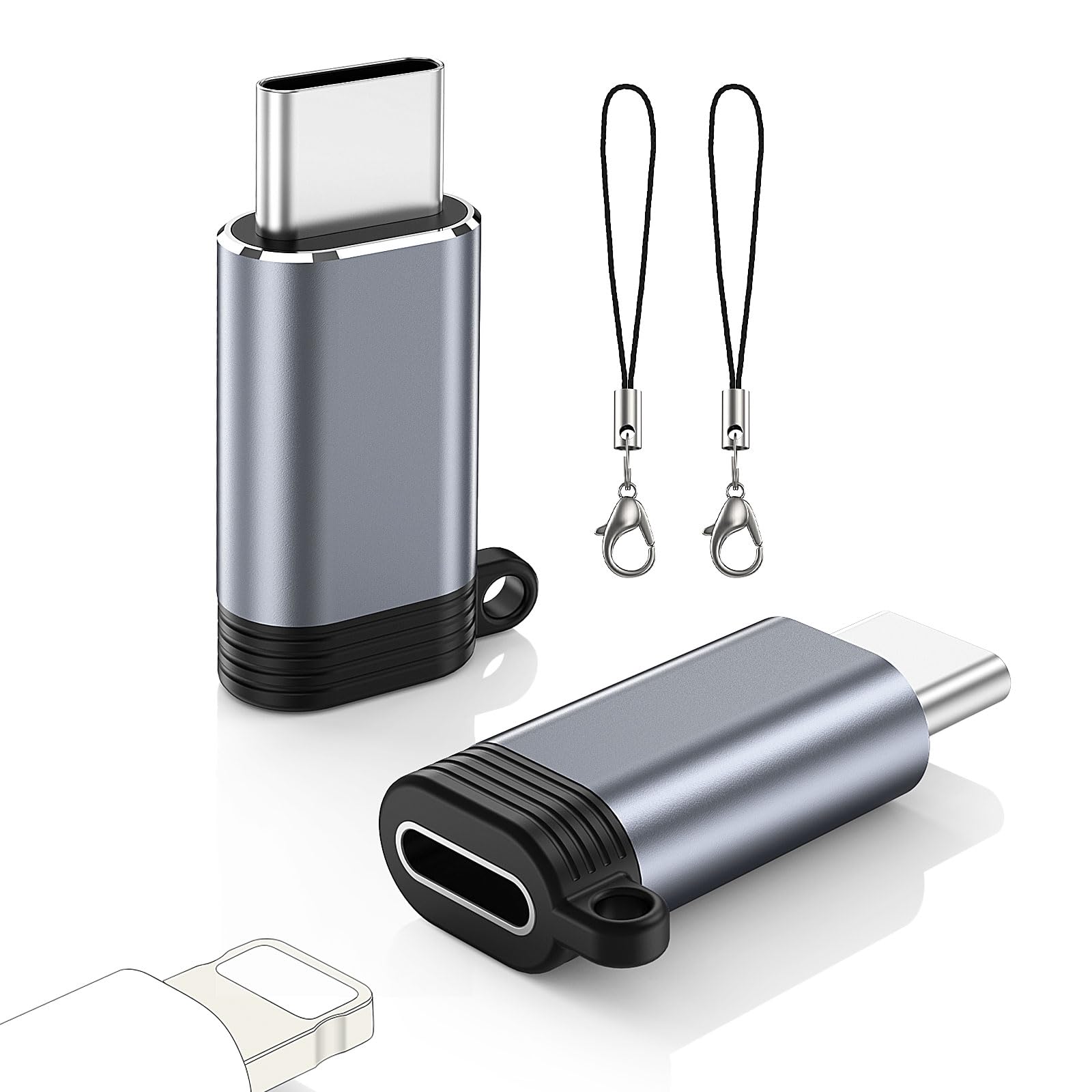 MoKo 2 Pack Lightning to USB C Adapter - iPhone 15/16 Pro/Pro Max/Plus, Galaxy S24, iPad Air/Pro Compatible - Fast Charging & Data Transfer - Gray (Perfect for Travel, Office & Home Use)