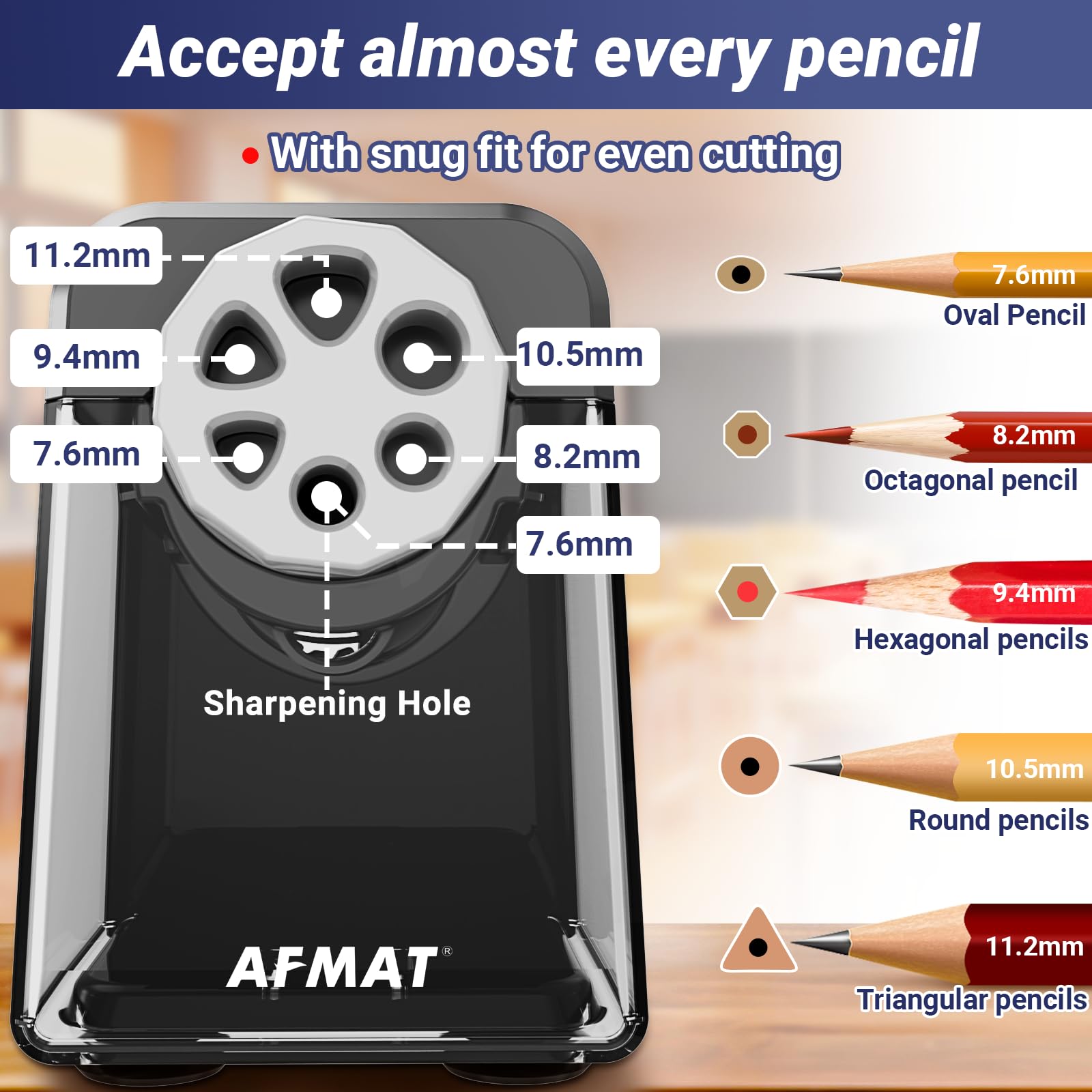 Heavy Duty Electric Pencil Sharpener with 6 Holes & Auto Stop - Professional Art & Classroom Pencil Sharpener for 6-11mm Pencils (7000+ Sharpening Cycles) - Perfect for Artists, Students & Office Use - Safe for Colored Pencils