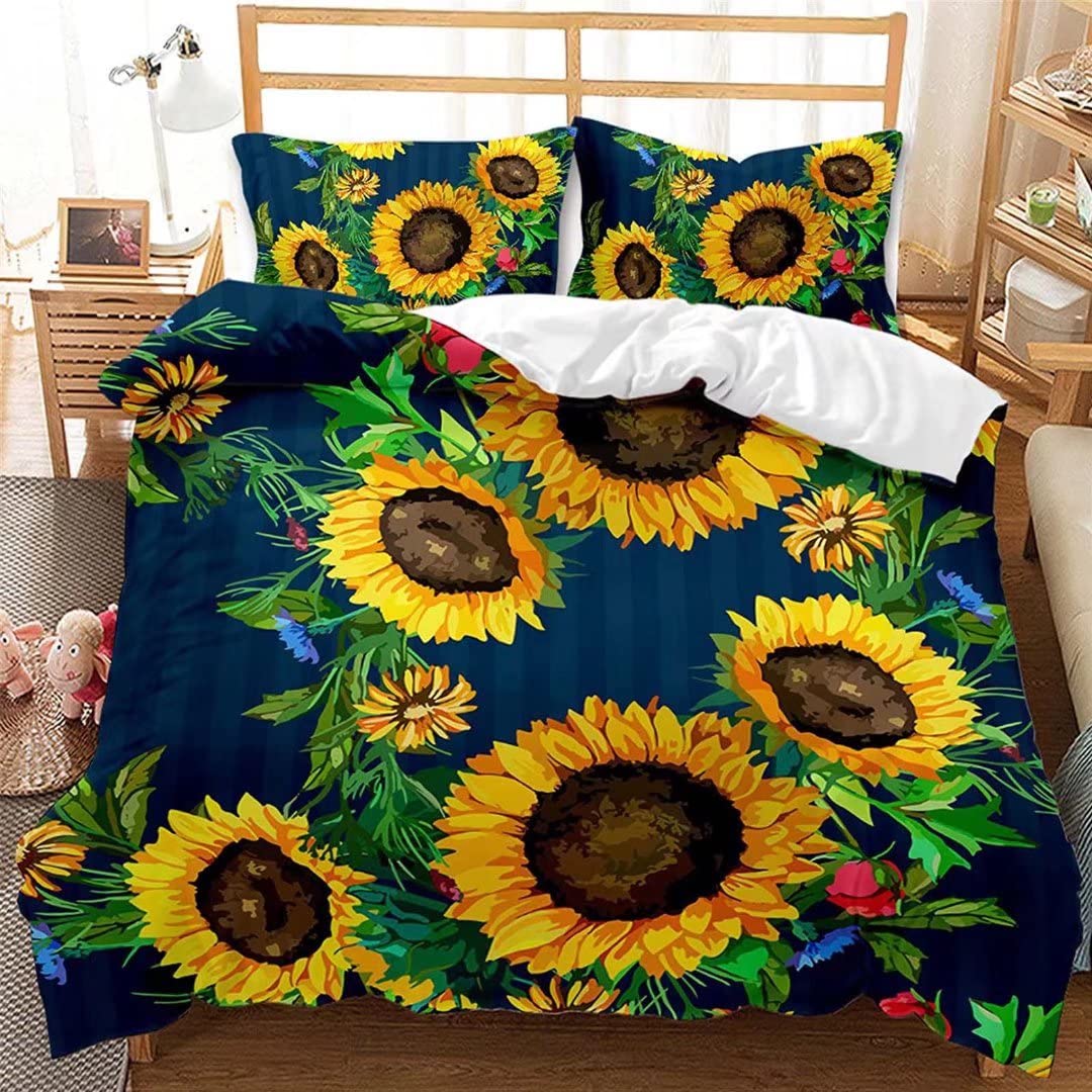 3D Printed Sunflower Duvet Cover King Size - Vibrant Floral Bedding Set with Matching Pillowcases | Perfect for Master Bedroom, Guest Room & Bohemian Home Decor