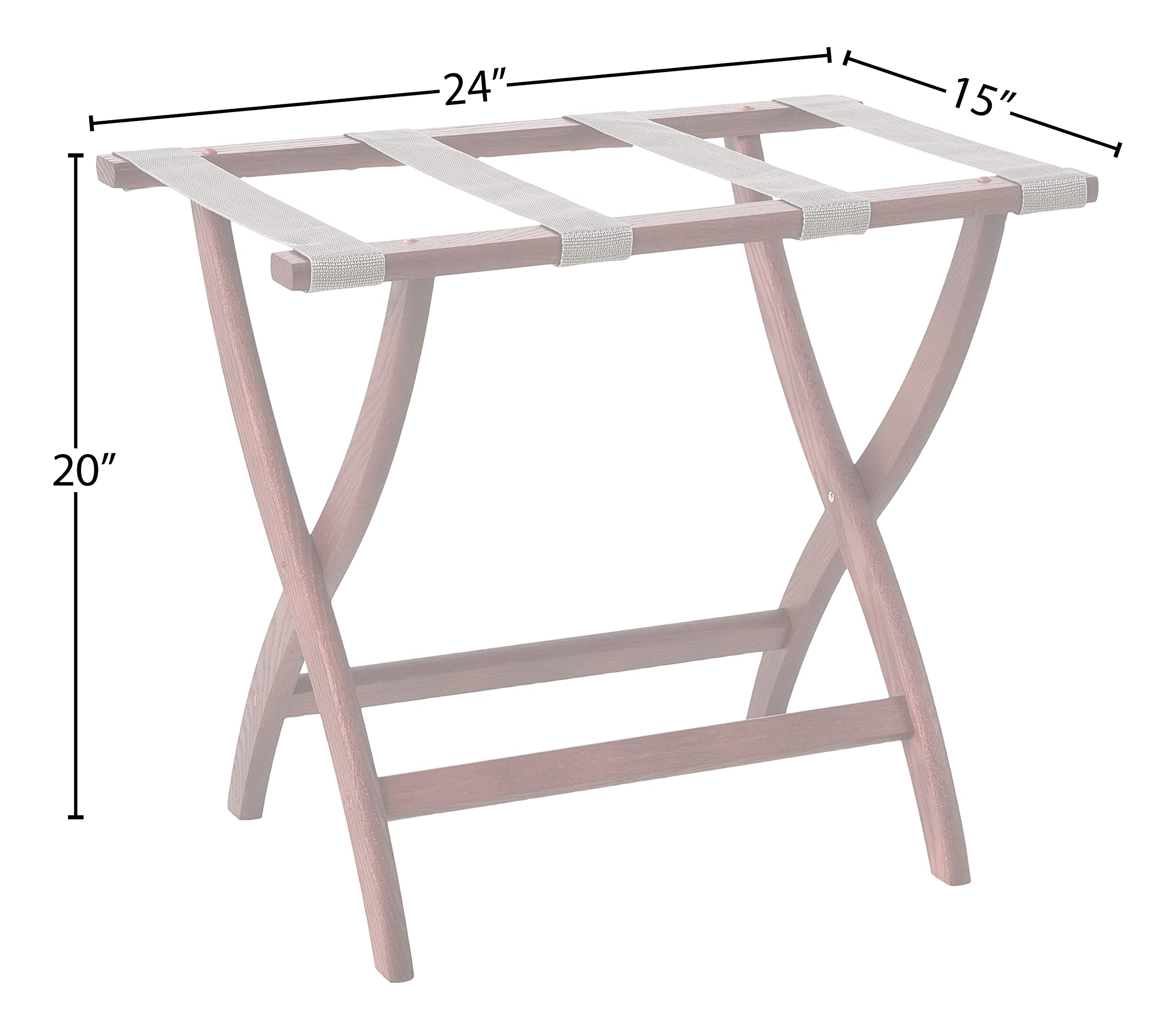 Premium Wooden Mallet Designer Curve Leg Luggage Rack with Grey Straps - Solid Mahogany Wood Suitcase Stand for Bedroom, Entryway & Hotel Use