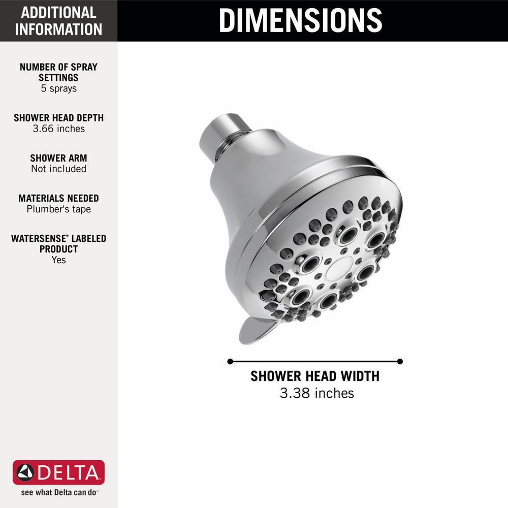 Delta 52634 1.5 GPM Water Efficient 5-Setting Shower Head in Chrome Finish - Perfect for Bathroom Renovation & Water Conservation