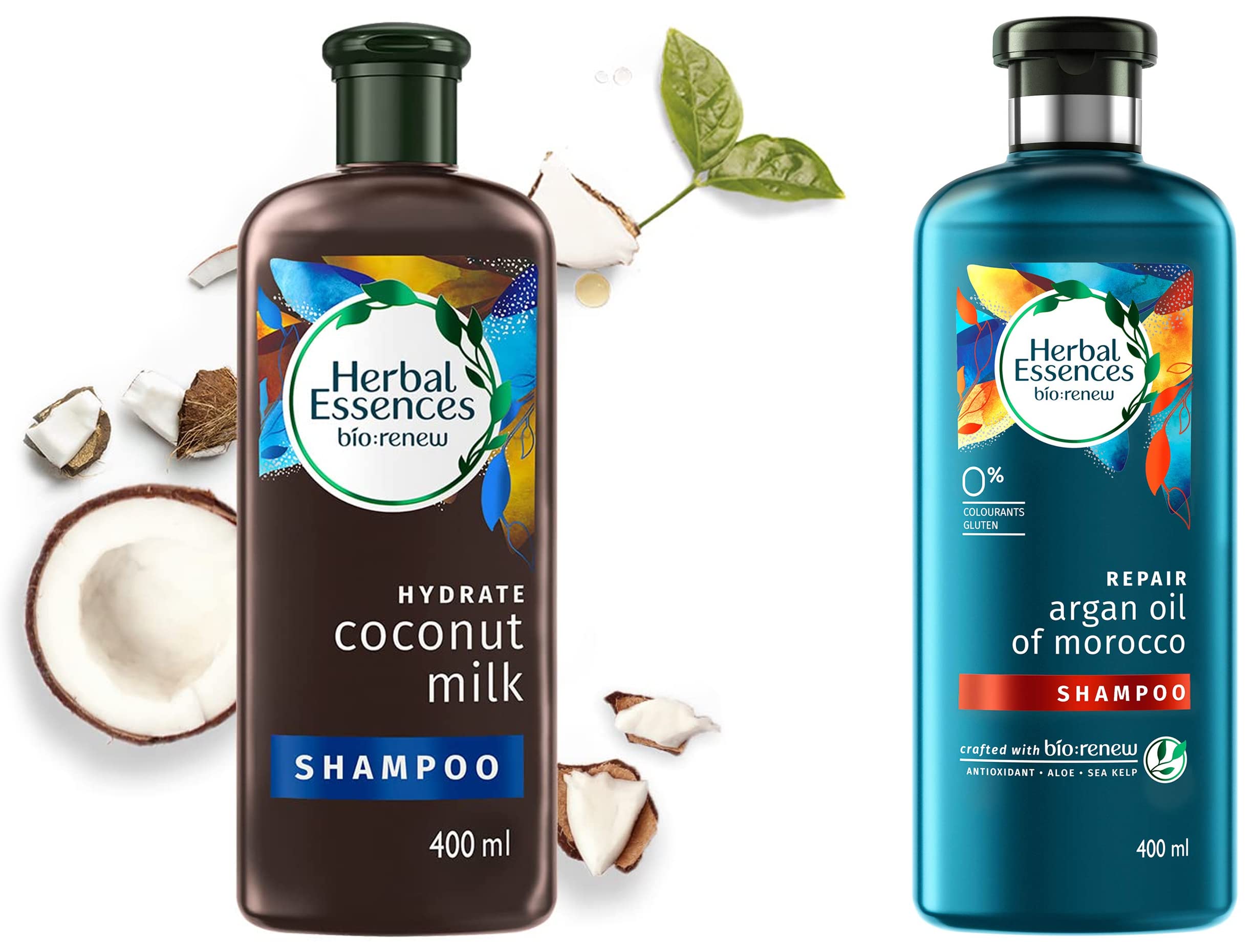 Herbal Essences Bio: Renew Coconut Milk Shampoo & Argan Oil of Morocco Shampoo Combo (400ml x 2) - Hydrating & Nourishing Hair Care for Dry & Damaged Hair - Perfect for Daily Use & Salon-Quality Results at Home