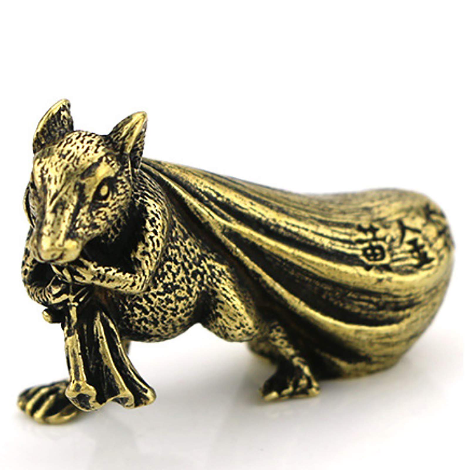 Feng Shui Brass Rat Statue with Money Bag - Lucky Animal Figurine Amulet for Home, Office & Garden Decor - Attract Wealth & Good Fortune - Perfect for Living Room, Tea Table & Workspace Decoration