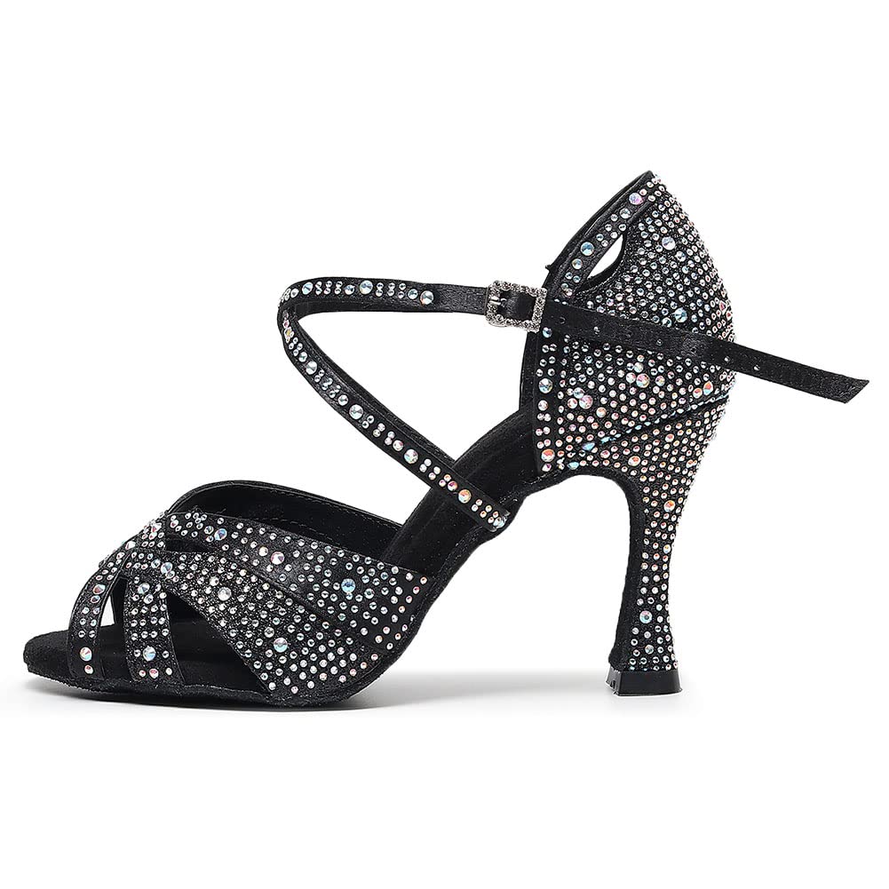 HROYL Women's Rhinestone Ballroom Dance Shoes - Latin Salsa Practice & Performance Shoes YCL388 | Perfect for Dance Competitions, Weddings & Social Events
