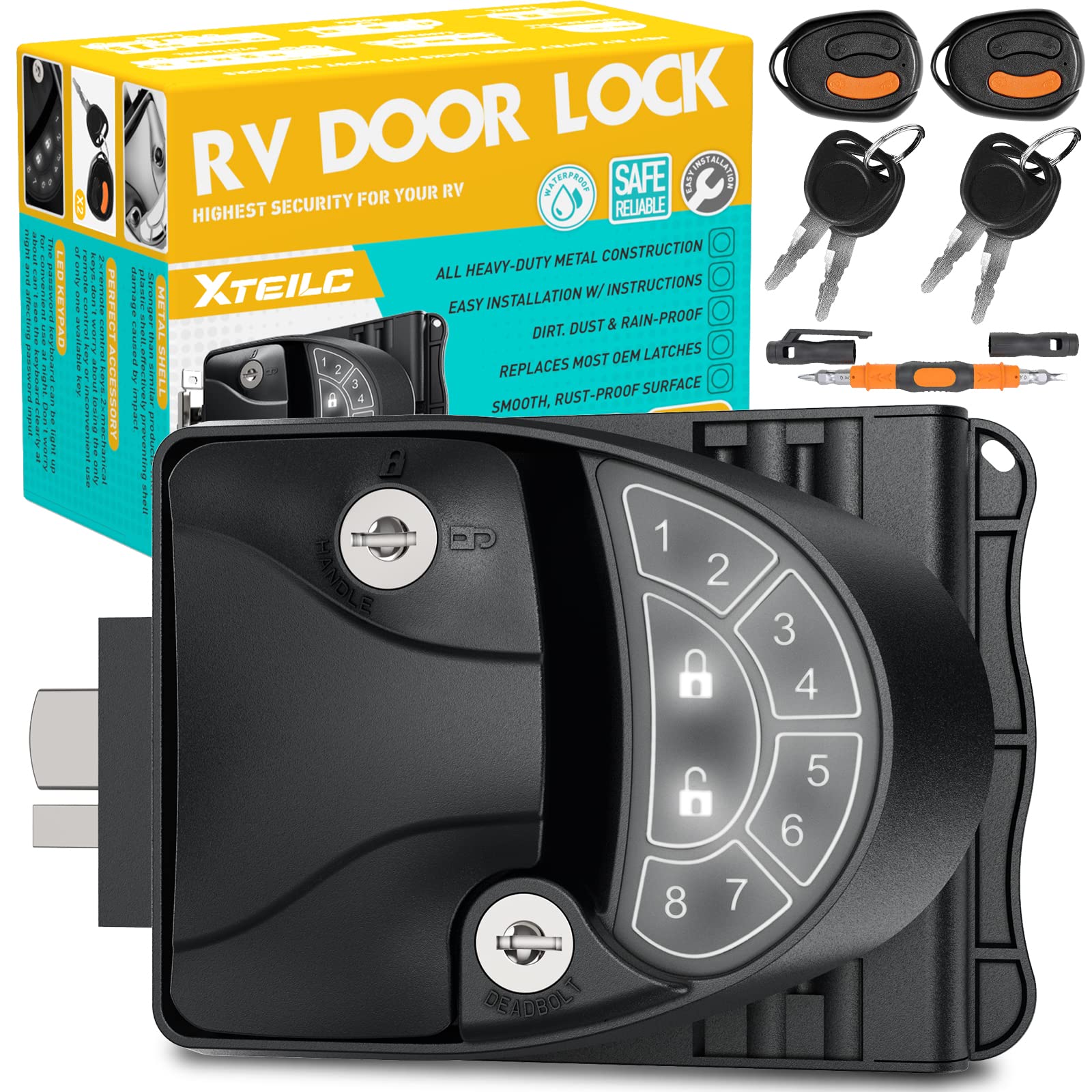 XTEILC RV Keyless Entry Door Lock - Zinc Alloy RV Camper Lock for Travel Trailers (Fits 2.75