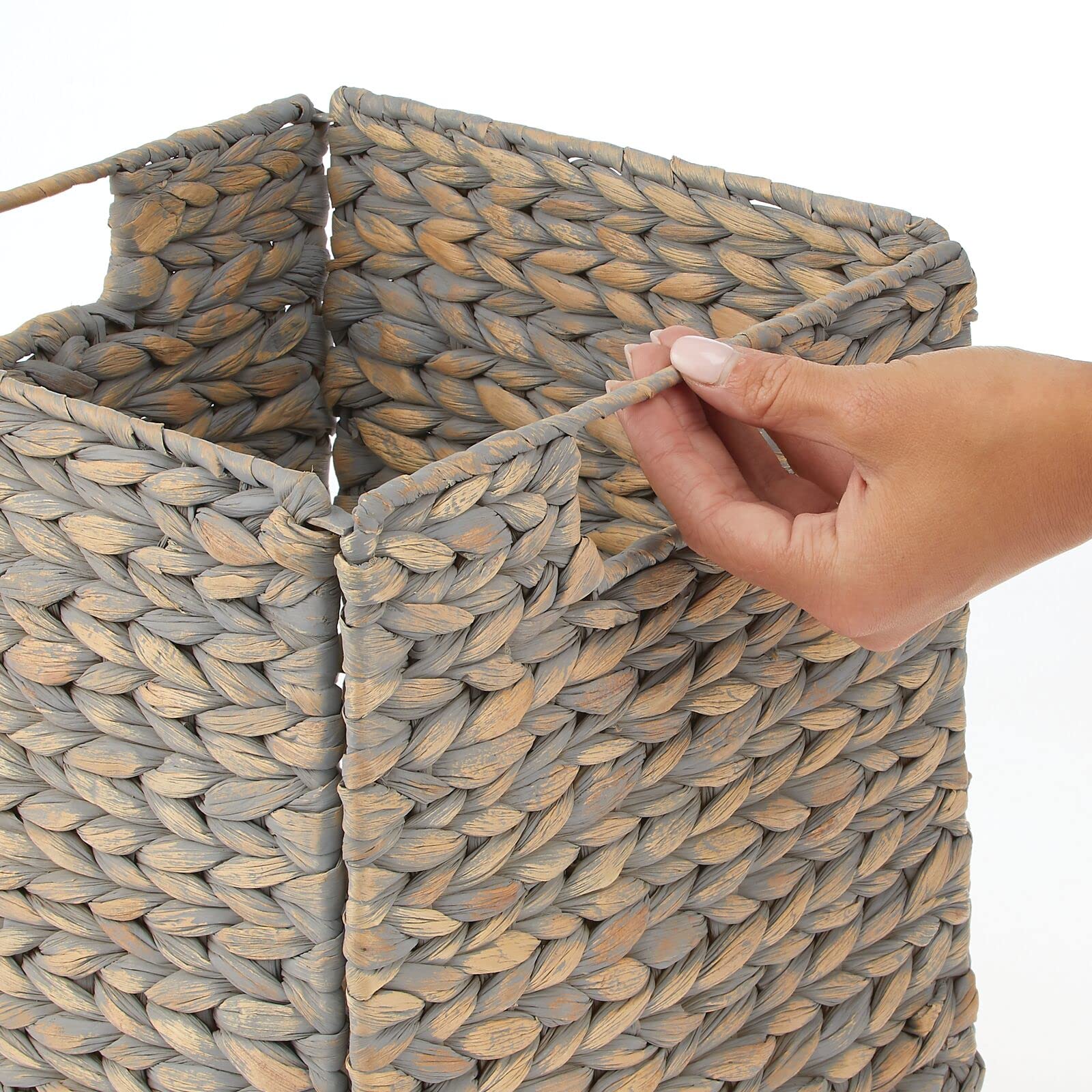 mDesign Natural Woven Hyacinth Storage Basket with Handles - 8 Pack Gray Wash Cube Organizer for Kitchen, Pantry & Cubby Units | Perfect for Snacks, Small Appliances & Home Organization
