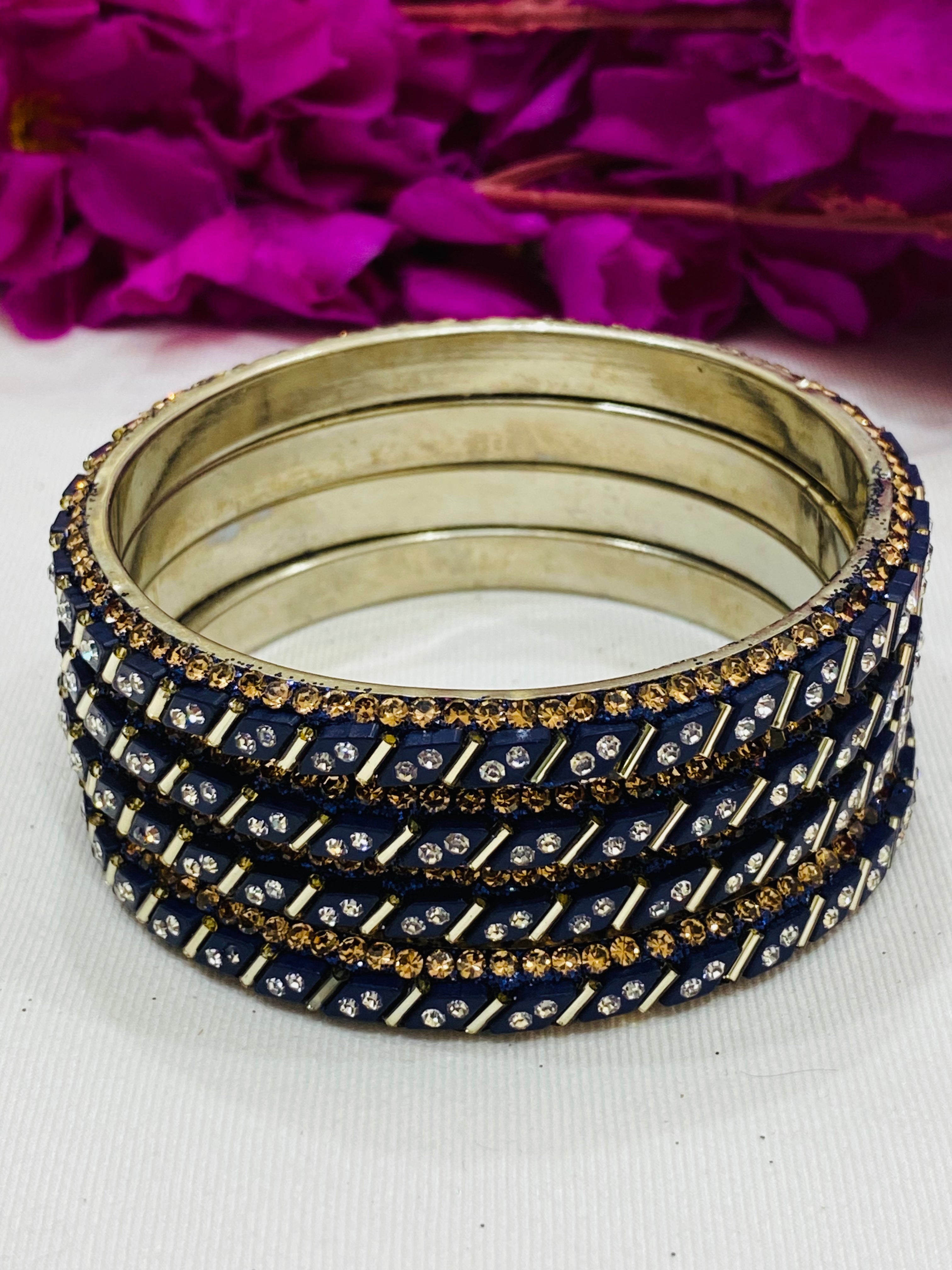 Elegant Blue Metal Bangles with White Stones for Women | Stylish Boho Jewelry for Parties, Weddings & Everyday Wear