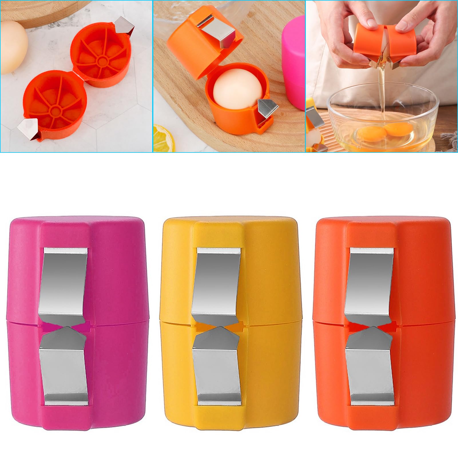 3pcs Stainless Steel Egg Shell Opener - Easy Hard Boiled & Raw Egg Peeler Tool, Egg Cracker & Slicer for Kitchen Baking Gadgets | Perfect for Breakfast Meal Prep, Salad Topping & Cooking Accessories