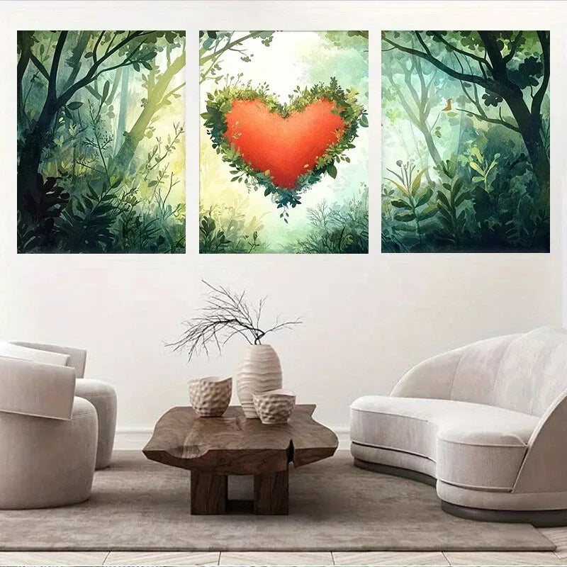 3-Piece Nature Lush Forest Heart Shaped Foliage Wall Art Set - Framed Canvas Prints 40x60cm - High Quality Australian Made Wall Decor - Perfect for Living Room, Bedroom & Office Decoration