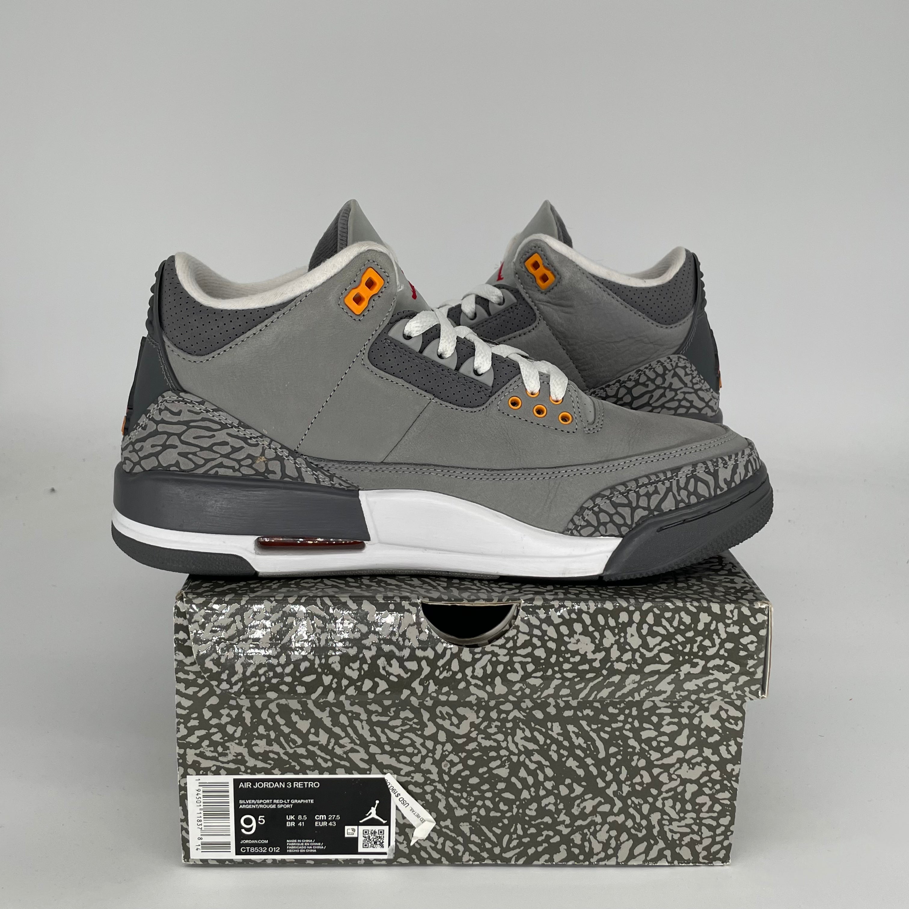 AIR JORDAN 3 COOL GREY Men's Basketball Shoes - Size 9.5 (CT8532-012) | Retro Sneakers for Casual Wear, Street Fashion & Sports Performance