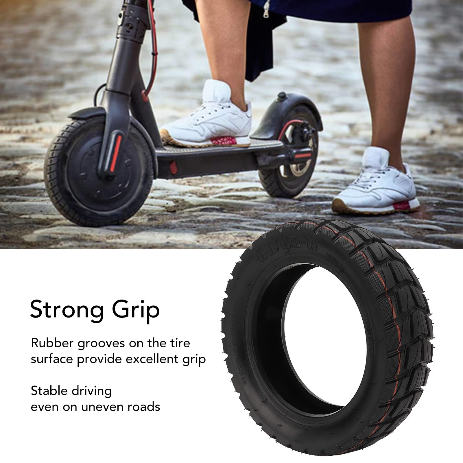 80/65-6 Electric Scooter Tire - Shock Absorbing Rubber Replacement Wheels for All Weather Conditions | Perfect for Commuting, Off-Road & Rainy/Snowy Days