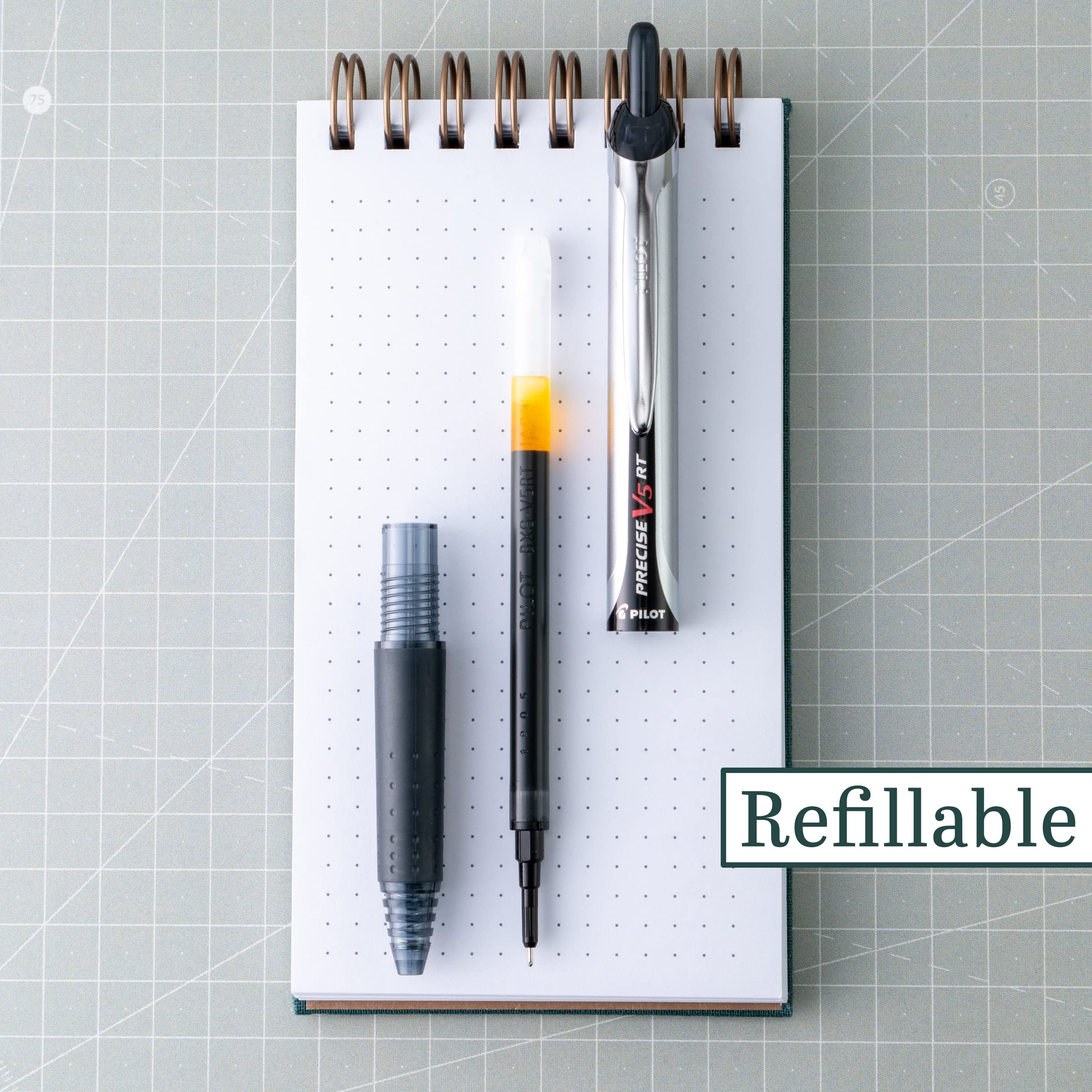 Pilot Precise V5 RT Refillable Retractable Rolling Ball Pens - Extra Fine 0.5mm Tip - Black Blue Green Red Ink - 4 Pack - Perfect for Office Work, Note Taking & Journaling