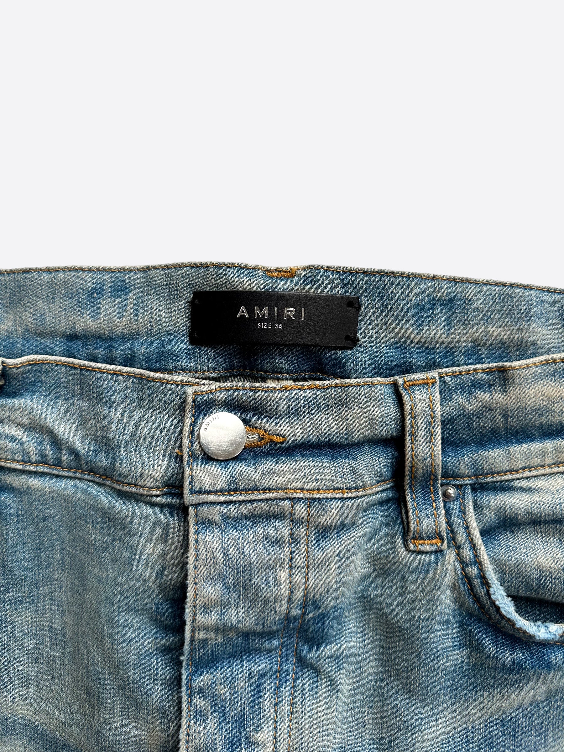 Amiri Blue & Red Plaid MX1 Distressed Jeans for Men - Vintage Ripped Denim Pants | Perfect for Casual Outfits, Streetwear & Night Out