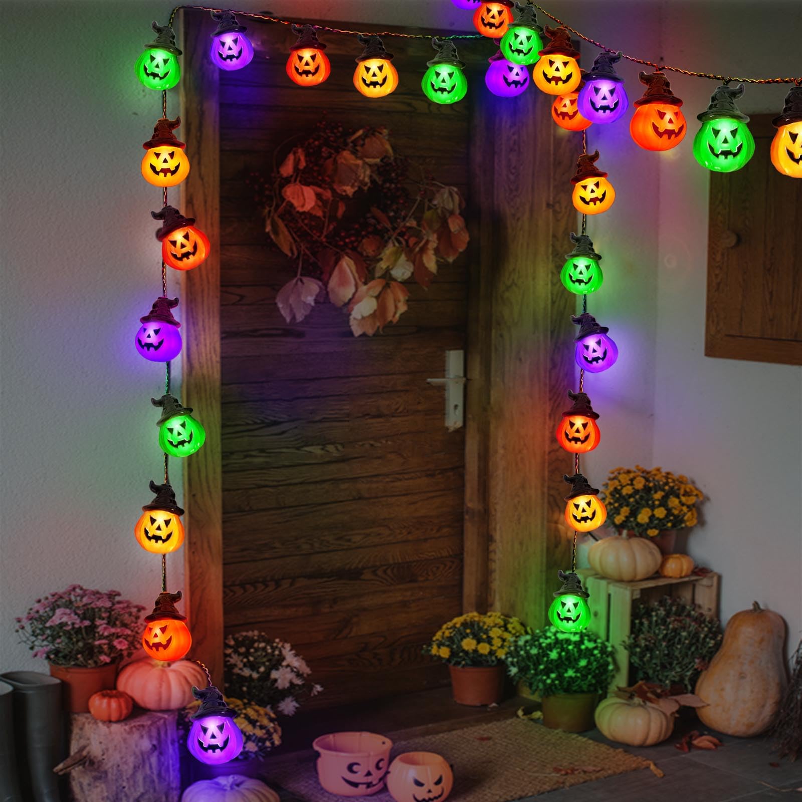 Upgraded Solar Halloween Lights Outdoor - 30 LED Solar Powered Pumpkin String Lights with 8 Modes, Auto On/Off, Waterproof for Garden, Yard, Lawn - Perfect for Halloween Decorations, Patio Parties & Outdoor Events