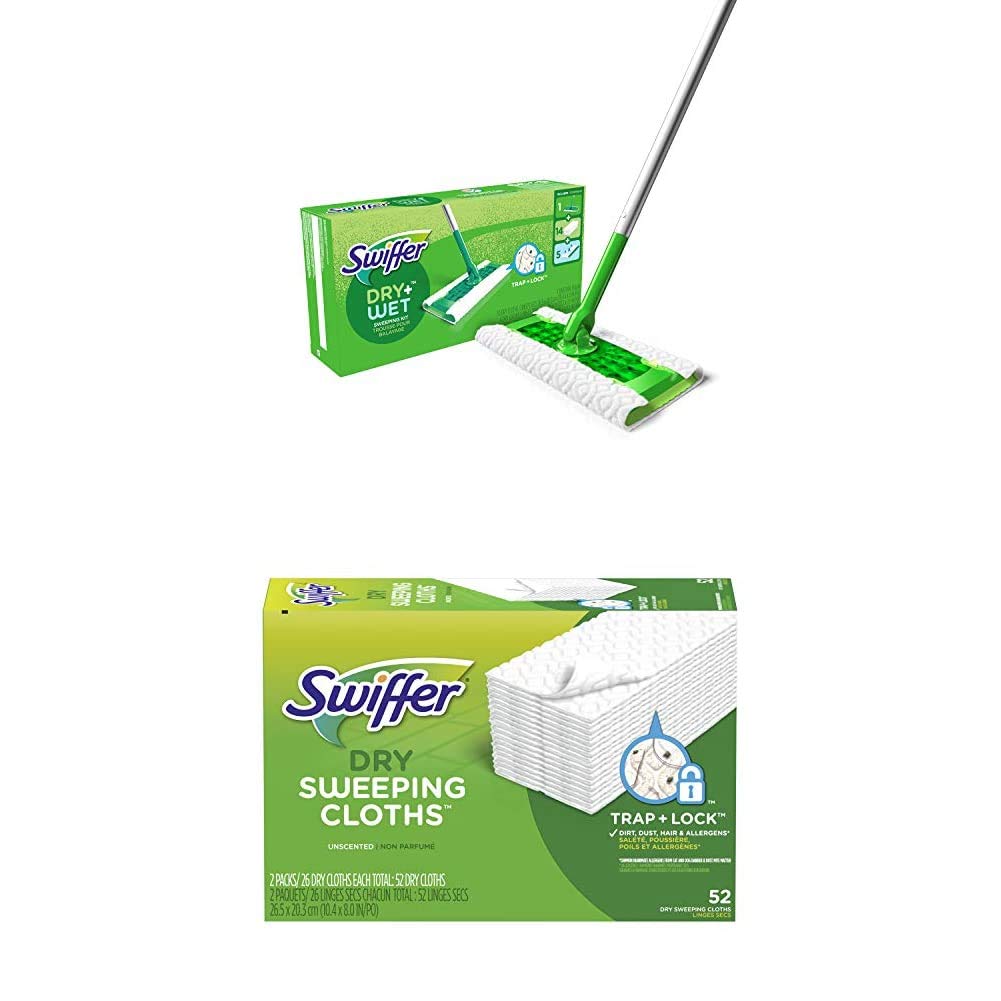 Swiffer Sweeper Heavy Duty Cleaning Kit - 2-in-1 Dry & Wet Multi-Surface Floor Mop with 40 Heavy Duty Pads, 14 Dry & 5 Wet Cloths - Perfect for Hardwood, Tile & Laminate Floors - Ideal for Homes, Offices & Pet Owners