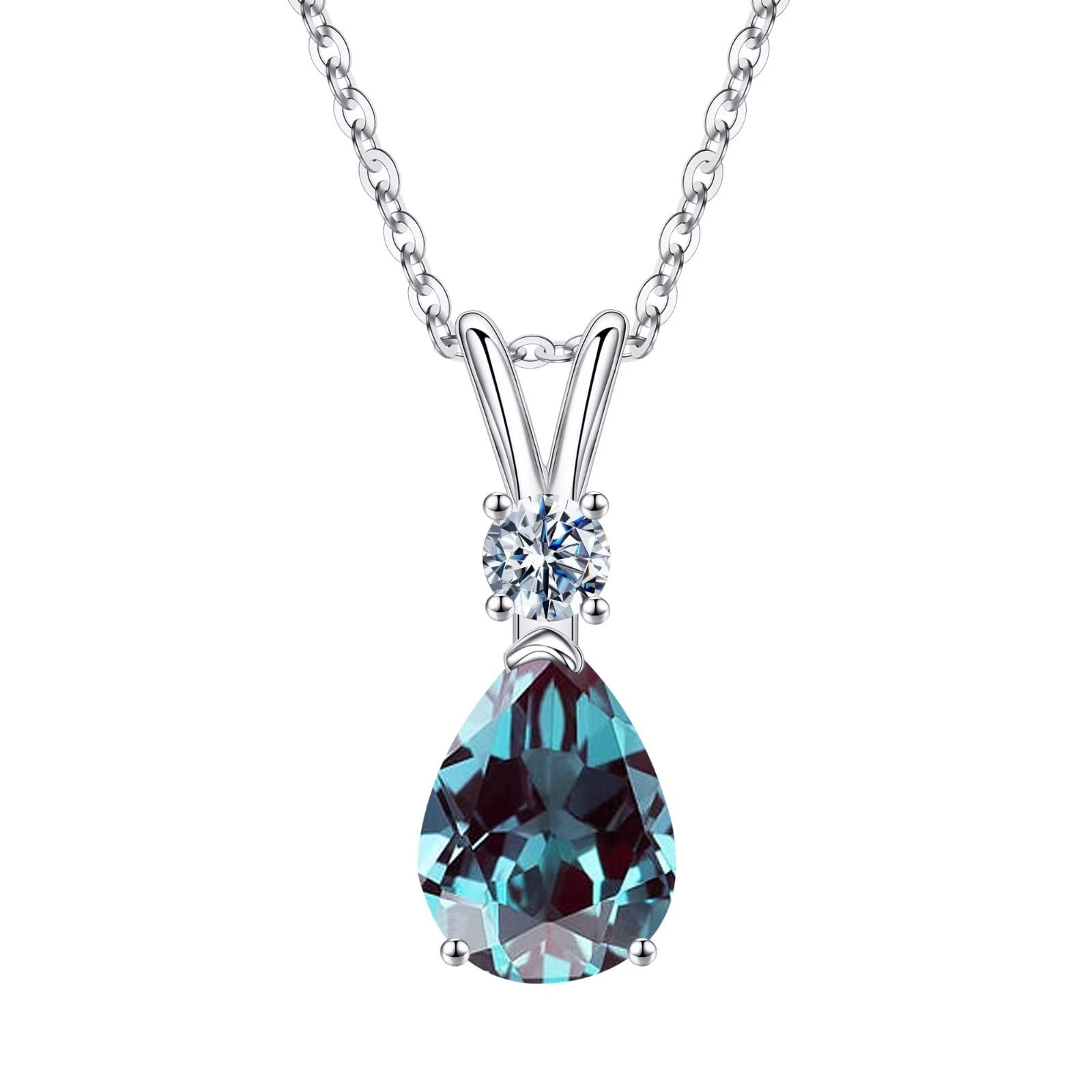 1.25 Ct Pear Birthstone Necklace for Women - 18K White Gold Plated S925 Sterling Silver with Genuine/Created Gemstone - Elegant Jewelry Gift for Birthday, Anniversary & Special Occasions