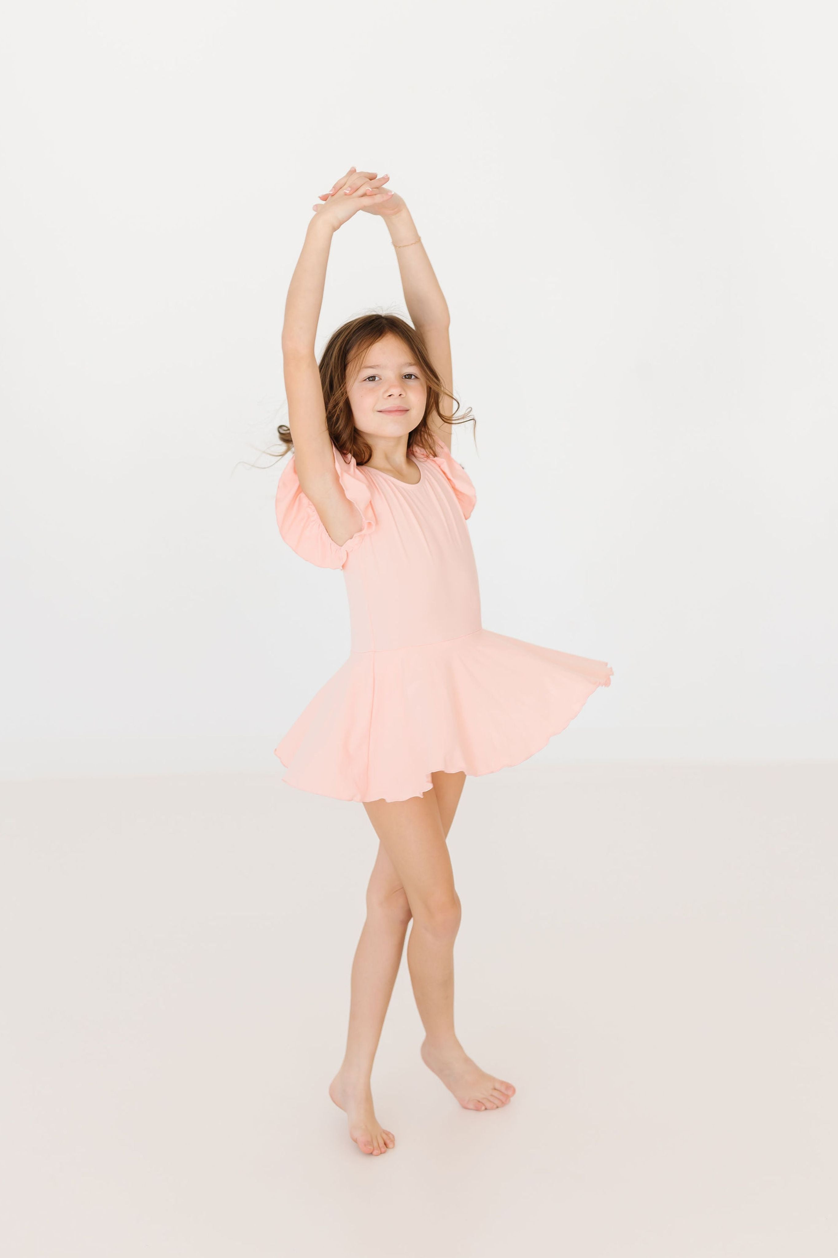Peach Short Sleeve Twirl Leotard for Girls - Ballet Dance Gymnastics Performance Costume - Perfect for Recitals, Competitions & Practice