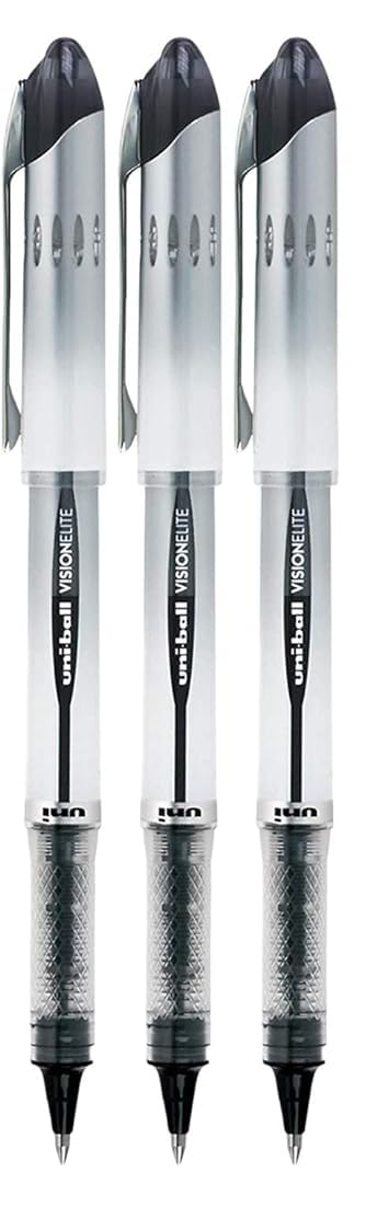 Uni-ball Vision Elite Rollerball Pens - 0.8mm Bold Point Black Ink (3-Pack) with Reusable Pouch - Smooth Writing for Office, School & Journaling