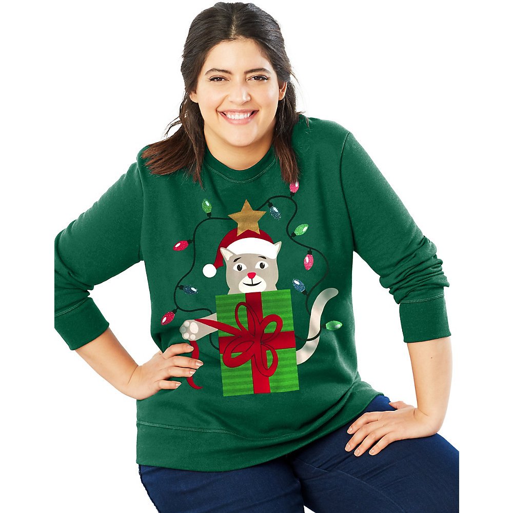 JUST MY SIZE Women's Plus Size Ugly Christmas Sweatshirt - Festive Holiday Party Outfit for Christmas Gatherings & Family Photos