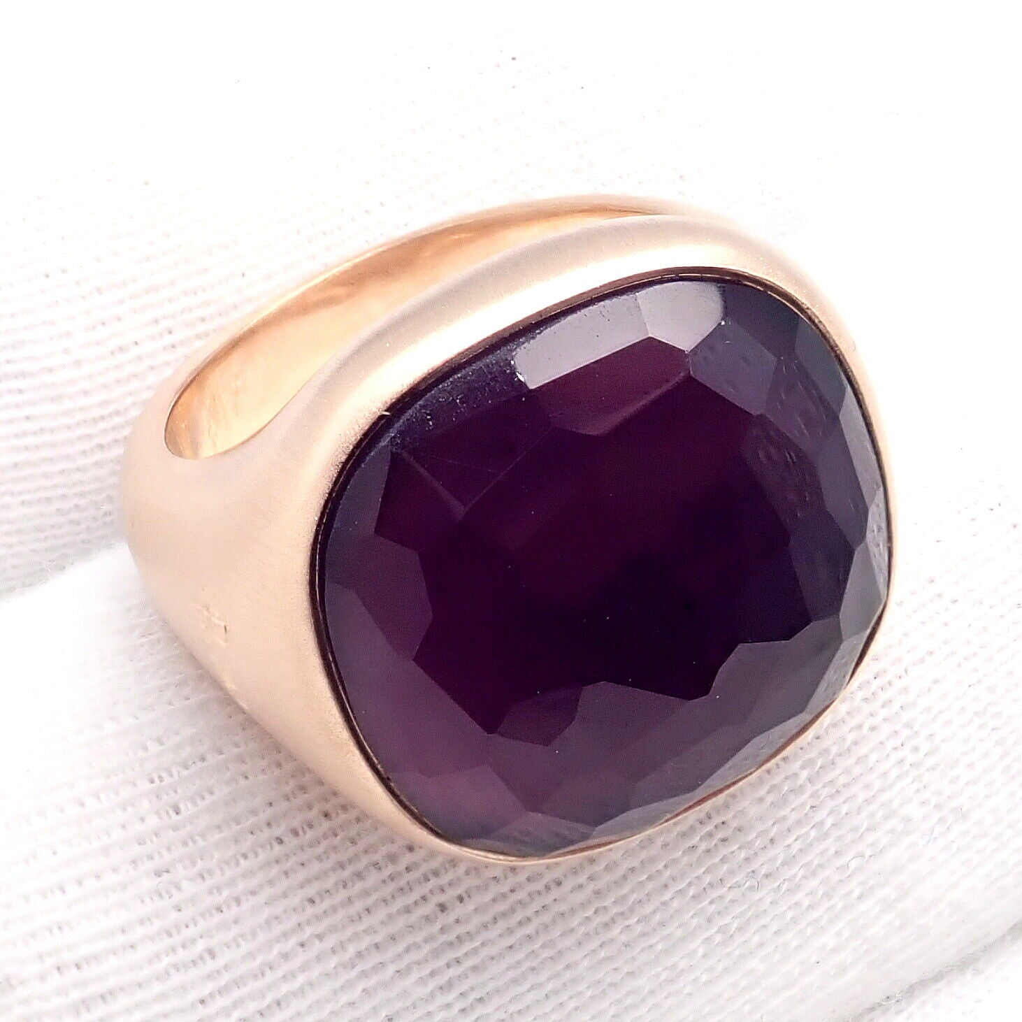 Authentic Pomellato 18K Rose Gold Large Faceted Amethyst Victoria Ring Size 6.5 - Luxury Statement Jewelry for Weddings, Anniversaries & Special Occasions
