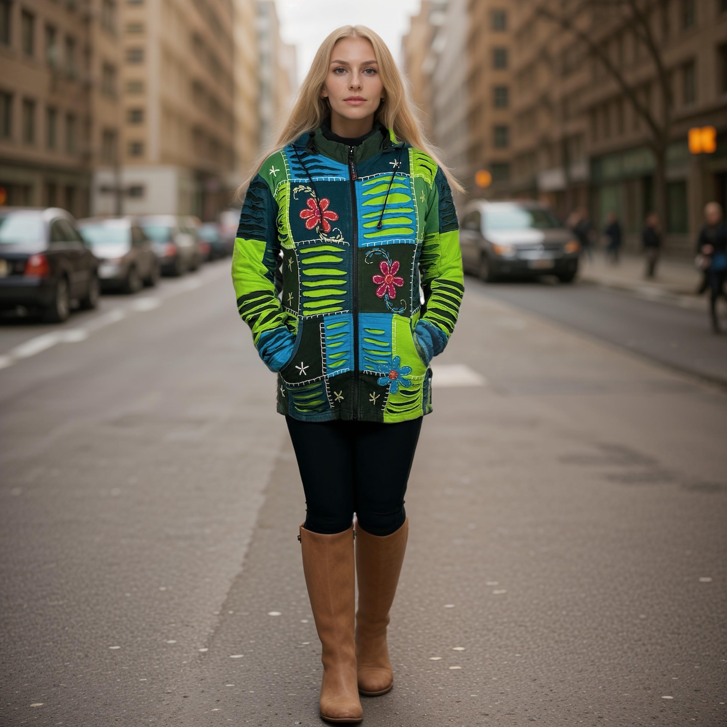 Agan Traders 2025 Spring Tie-Dye Patch Embroidered Women's Zip Up Hoodie Jacket - Boho Chic Fashion for Casual Wear, Street Style & Outdoor Activities