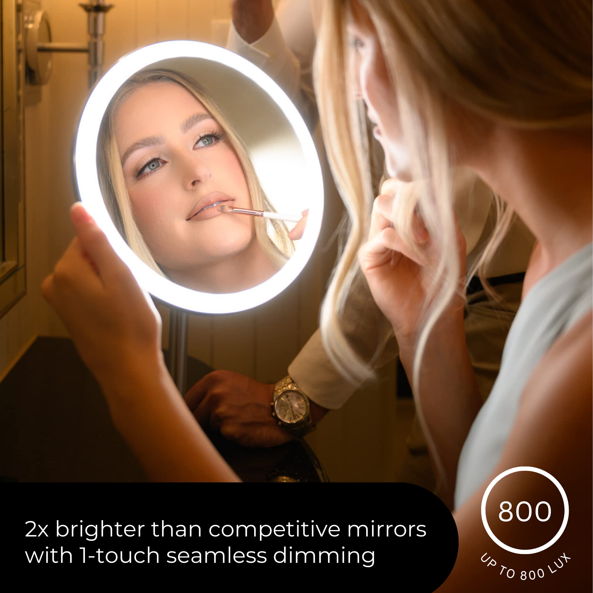 Wireless LED Vanity Mirror with 5X Magnification & Adjustable Brightness - Rechargeable Makeup Mirror for Home & Travel - Perfect for Makeup Application, Skincare Routine & Professional Beauty Use