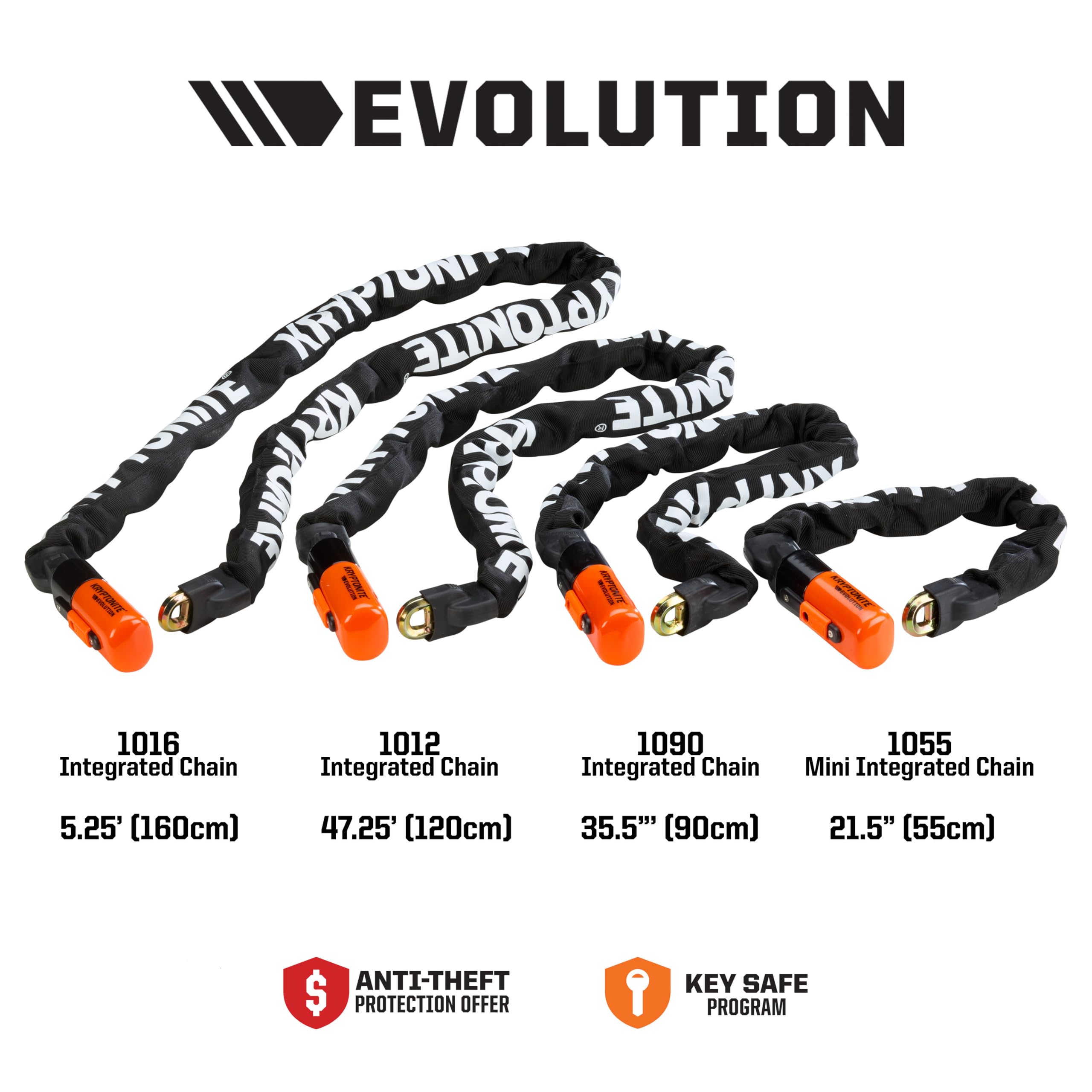 Kryptonite Evolution 1055 Mini Bike Chain Lock - 1.8 Feet 10mm Heavy Duty Steel Anti-Theft Bicycle Lock (Sold Secure Gold Rated) - Secure Keys Included for E-Bikes, Motorcycles, Scooters & Bicycles - Perfect for Urban Commuting, Bike Parking & Outdoor Storage