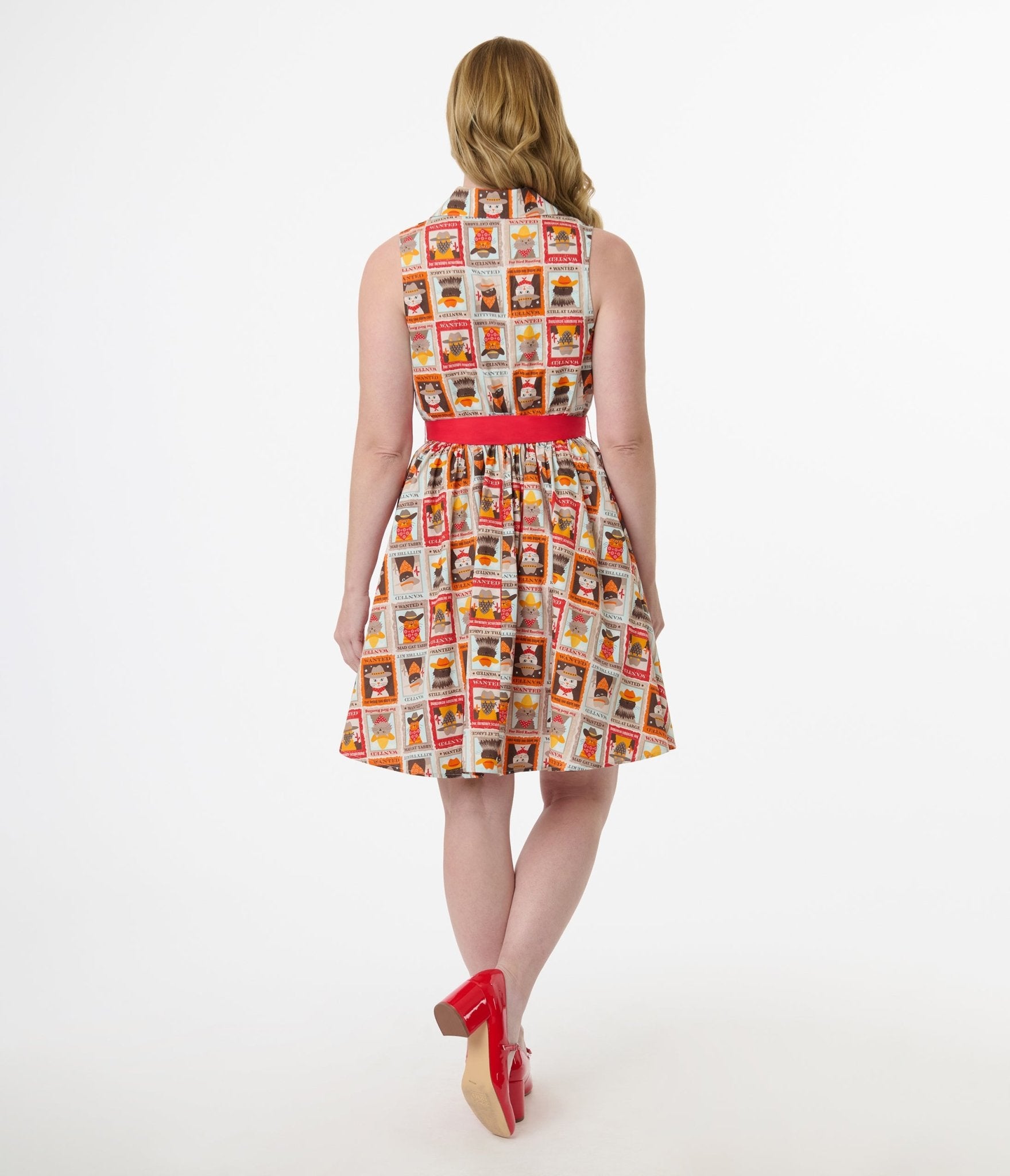 Smak Parlour 1960s Vintage Wanted Cats Print Cotton Flare Dress - Retro Swing Dress for Women, Perfect for Parties, Date Nights & 60s Themed Events