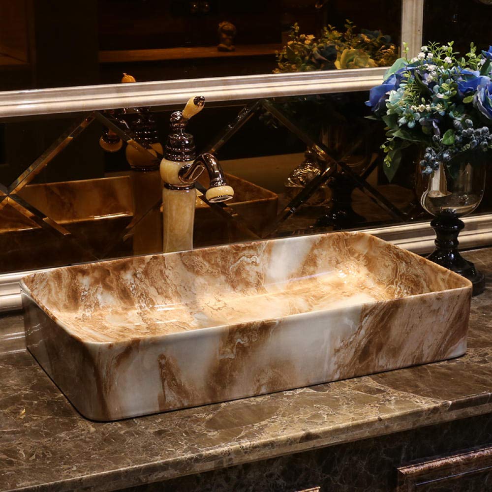 Modern Rectangular Ceramic Vessel Sink - Art Countertop Bathroom Basin for Vanity & Washroom | Perfect for Contemporary Home, Hotel, and Spa Decor