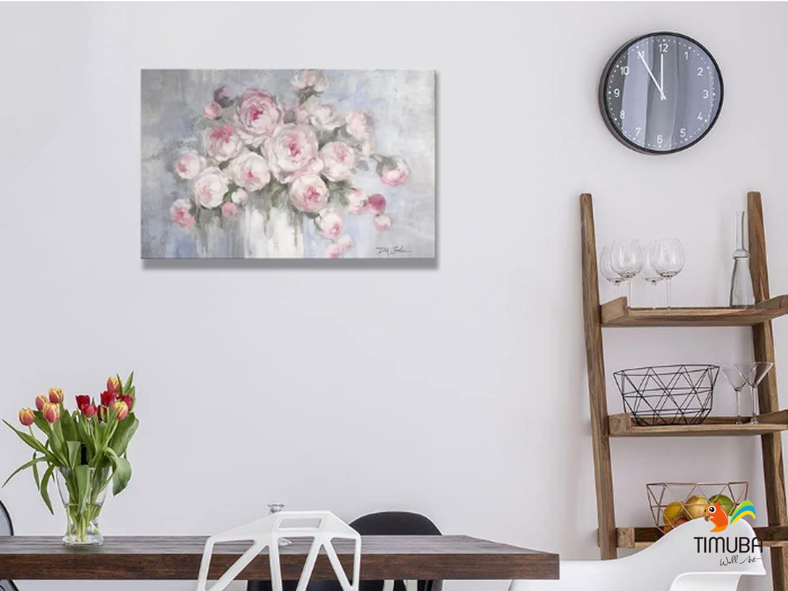 TIMUBA Pink Roses Canvas Wall Art - 32x48 Inch Floral Botanical Painting Print for Bathroom & Living Room Decor | Ready to Hang Flower Artwork | Perfect for Home, Office & Bedroom Wall Decoration