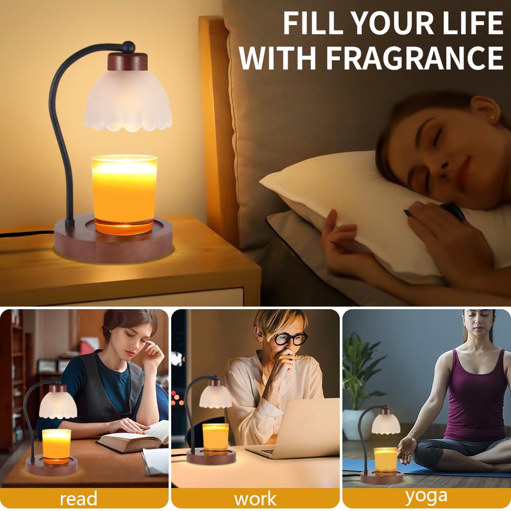 Electric Candle Warmer Lamp with Timer - 2 Bulbs Included - Wax Melter for Yankee Jar Candles - Home Decor & Aromatherapy Device (B-White Glass) - Perfect for Living Room, Bedroom, Office Relaxation & Holiday Ambiance