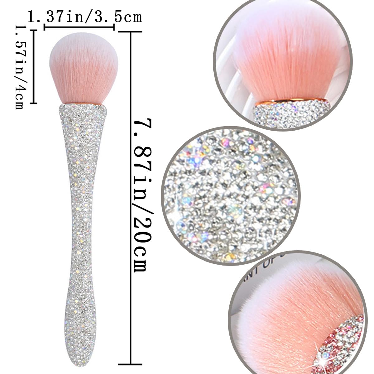 2 PCS Ultra Soft Nylon Nail Art Dust Brush - Shiny Rhinestone Nail Brush & Makeup Brush for Professional Nail Cleaning, Dust Removal, and Nail Art Design - Perfect for Salon, Home Manicure, and DIY Nail Art Enthusiasts
