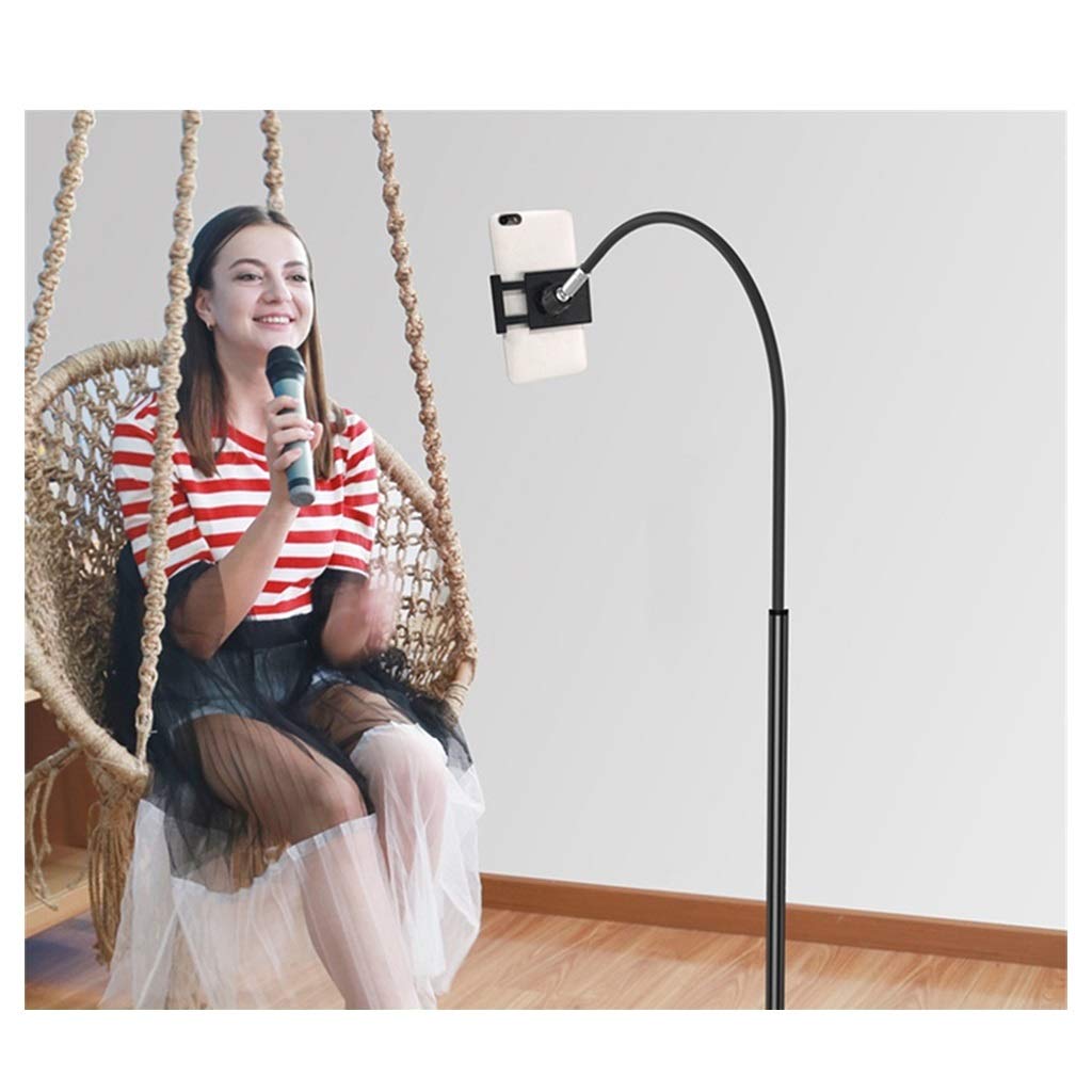 Adjustable 360° Rotation Tablet Floor Stand with Gooseneck Long Arm - Universal Holder for 4-11 Inch Tablets & Smartphones - Sturdy Black Base (154cmx28cm) - Perfect for Home Office, Bedroom Reading & Video Calls