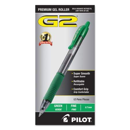 Pilot G2 Retractable Premium Gel Ink Roller Ball Pens - Fine Point 0.7mm - 36 Pack Green Ink - Smooth Writing for Office, School & Note Taking