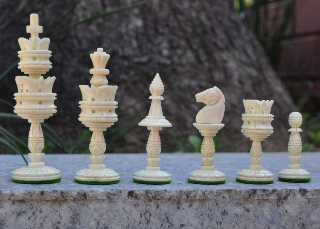 Hand Carved Buffalo Bone Lotus Chess Set - Black & White Chess Pieces for Classic & Decorative Game Play