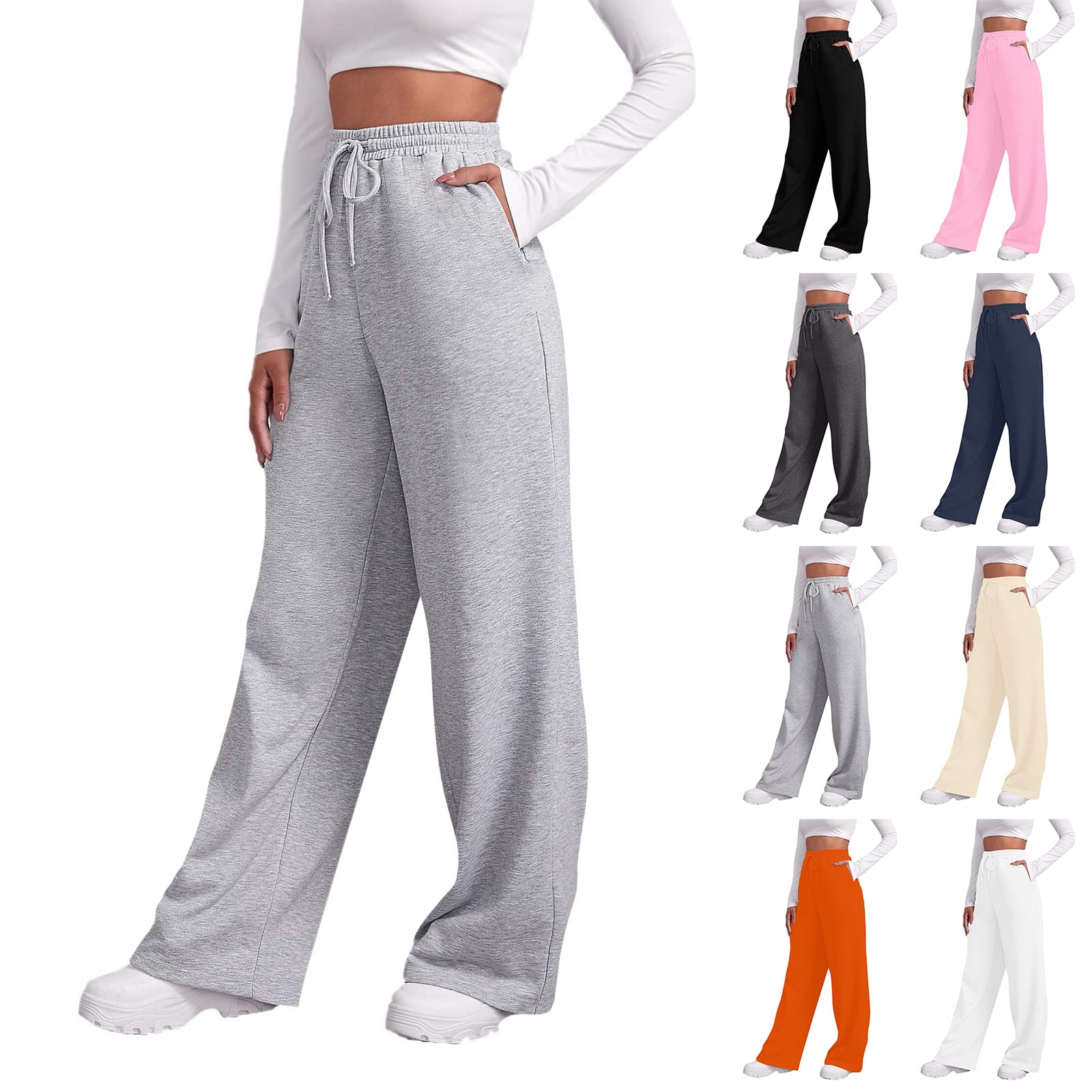 **Women's High Waist Fleece Joggers - Baggy Wide Leg Sweatpants with Pockets, Lightweight & Comfy Drawstring Lounge Pants for Casual Wear, Yoga, and Travel**