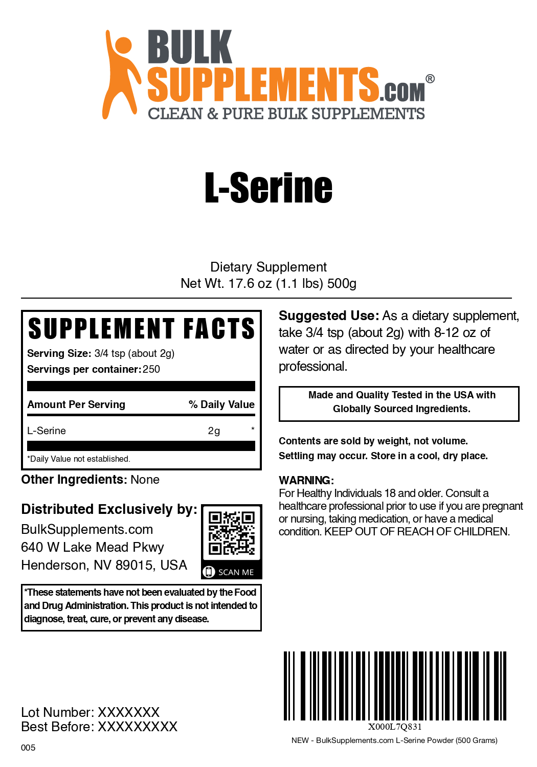 L-Serine Powder 24598342 | Pure Amino Acid Supplement for Muscle Recovery & Brain Health | Ideal for Athletes & Fitness Enthusiasts