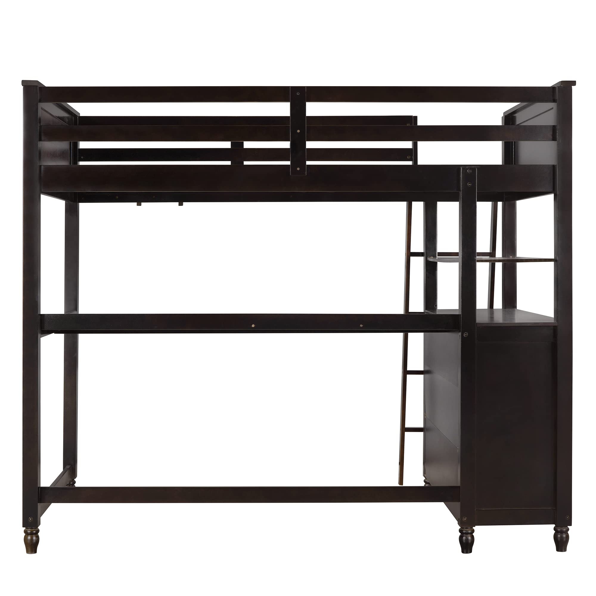 Harper & Bright Designs Twin Size Wooden Loft Bed with Built-in Desk, Drawers & Storage Shelves - Space-Saving Study & Sleep Solution for Kids, Teens & Adults (Espresso) - Perfect for Small Bedrooms, Dorm Rooms & Home Offices