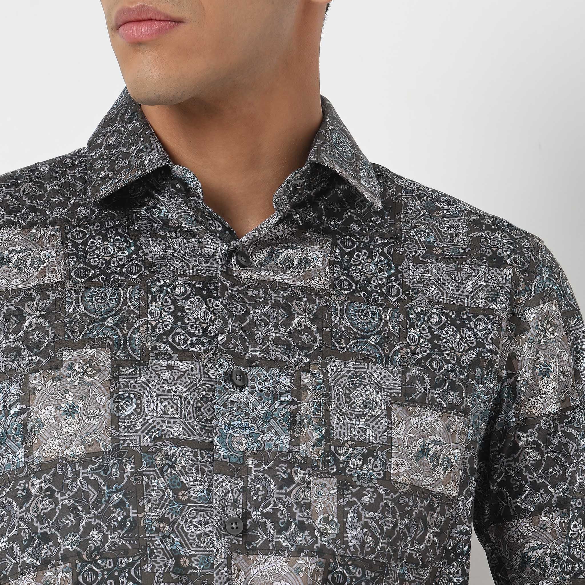 Elegant Celebration Wear - Super Fine Satin Stretch Print Shirt with E-Fast® Technology | Slim Fit Formal Shirt for Weddings, Parties & Special Occasions